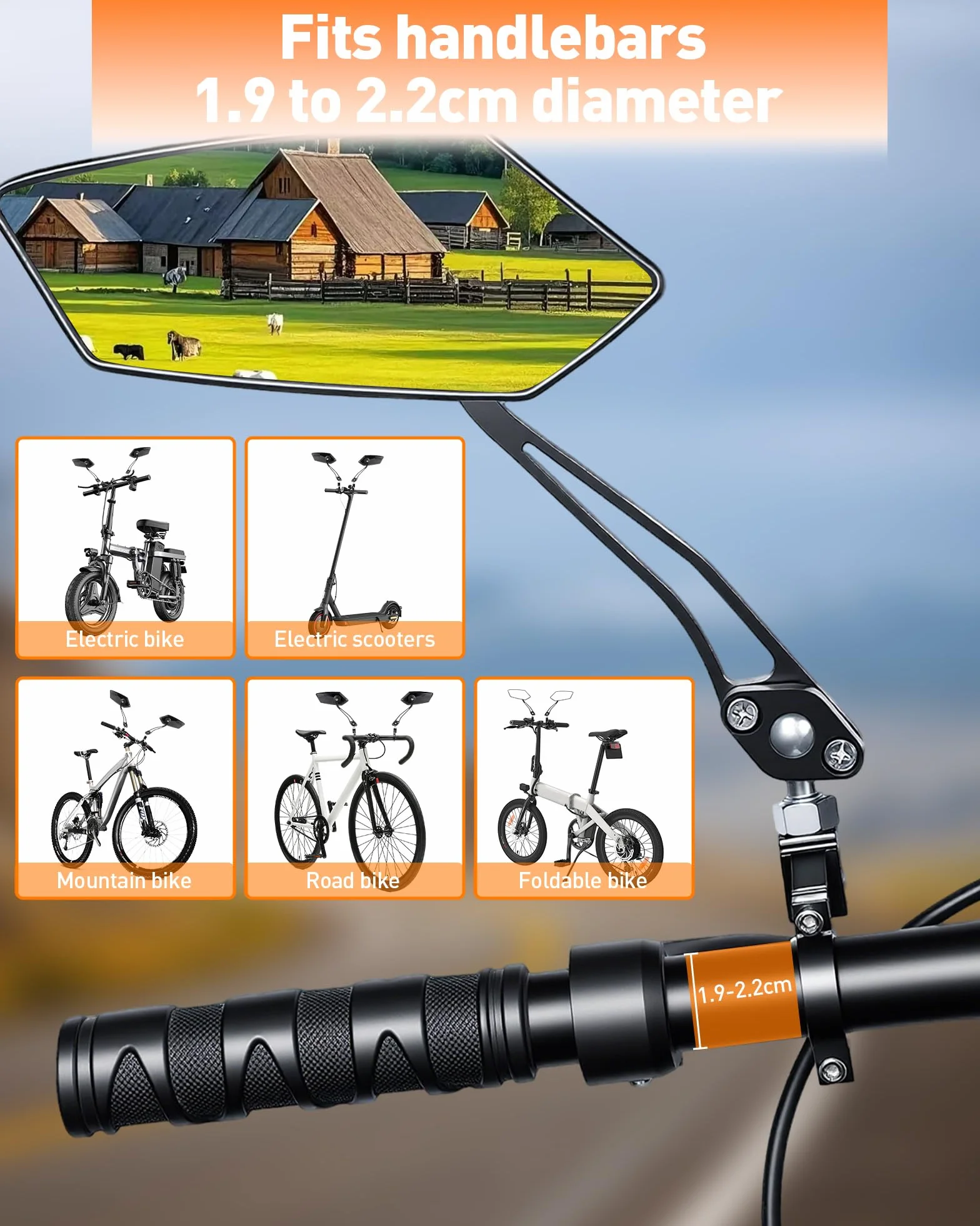 Lusterko rowerowe – lusterko wsteczne do roweru, 2 sztuki – regulowane 360°, lusterko na kierownicę do skutera elektrycznego/roweru elektrycznego, kompatybilne z kierownicą 22-24 mm, łatwy montaż, w
