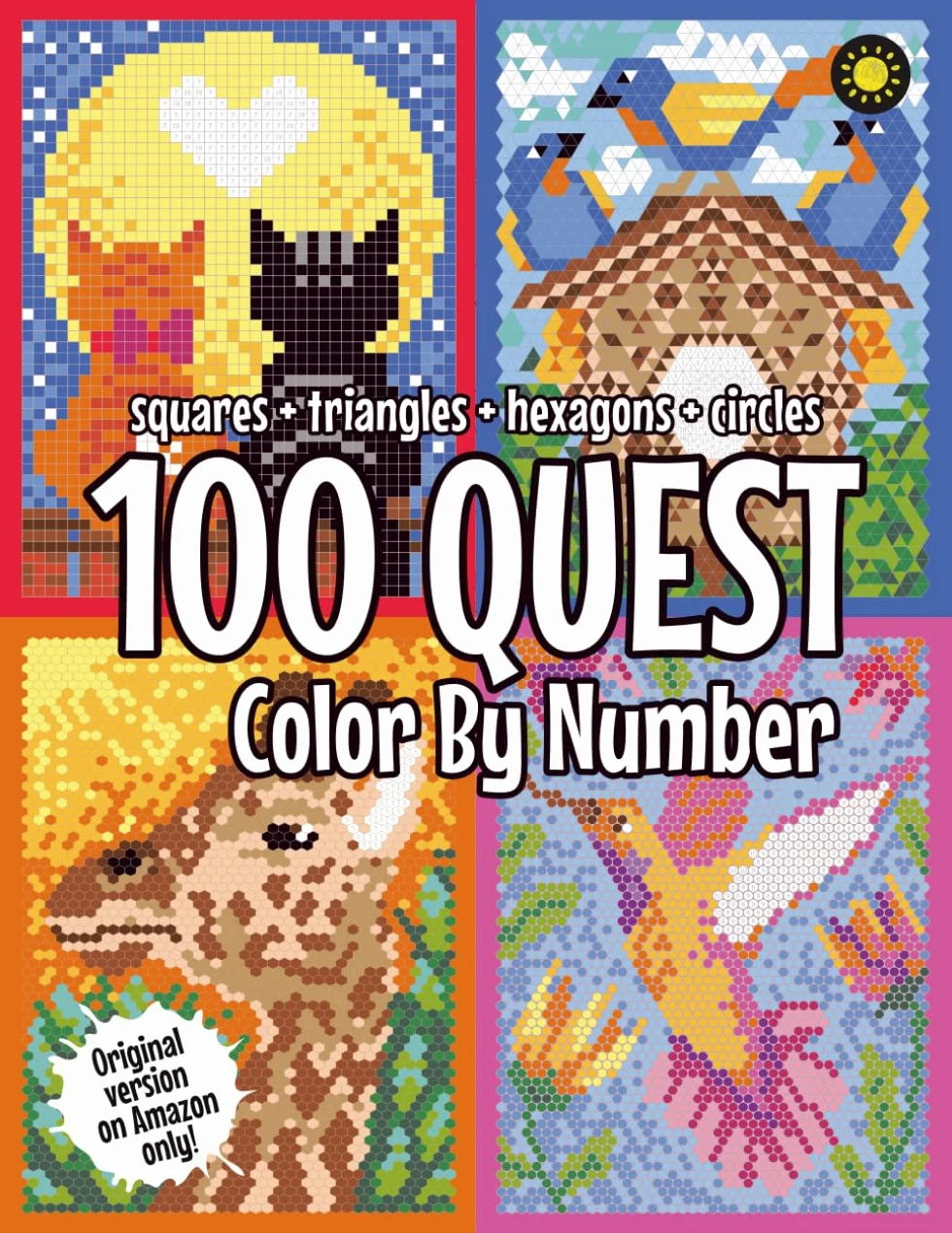 100 QUEST Color By Number: Squares + Triangles + Hexagons + Circles: color quest activity book for adults