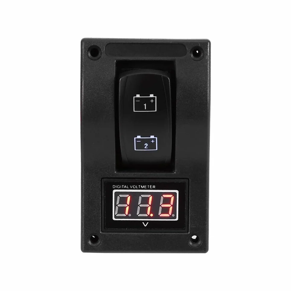 Akozon panel testowy akumulatora 12V DC LED woltomierz łodzi morskiej przełącznik kołyskowy ON-OFF-ON