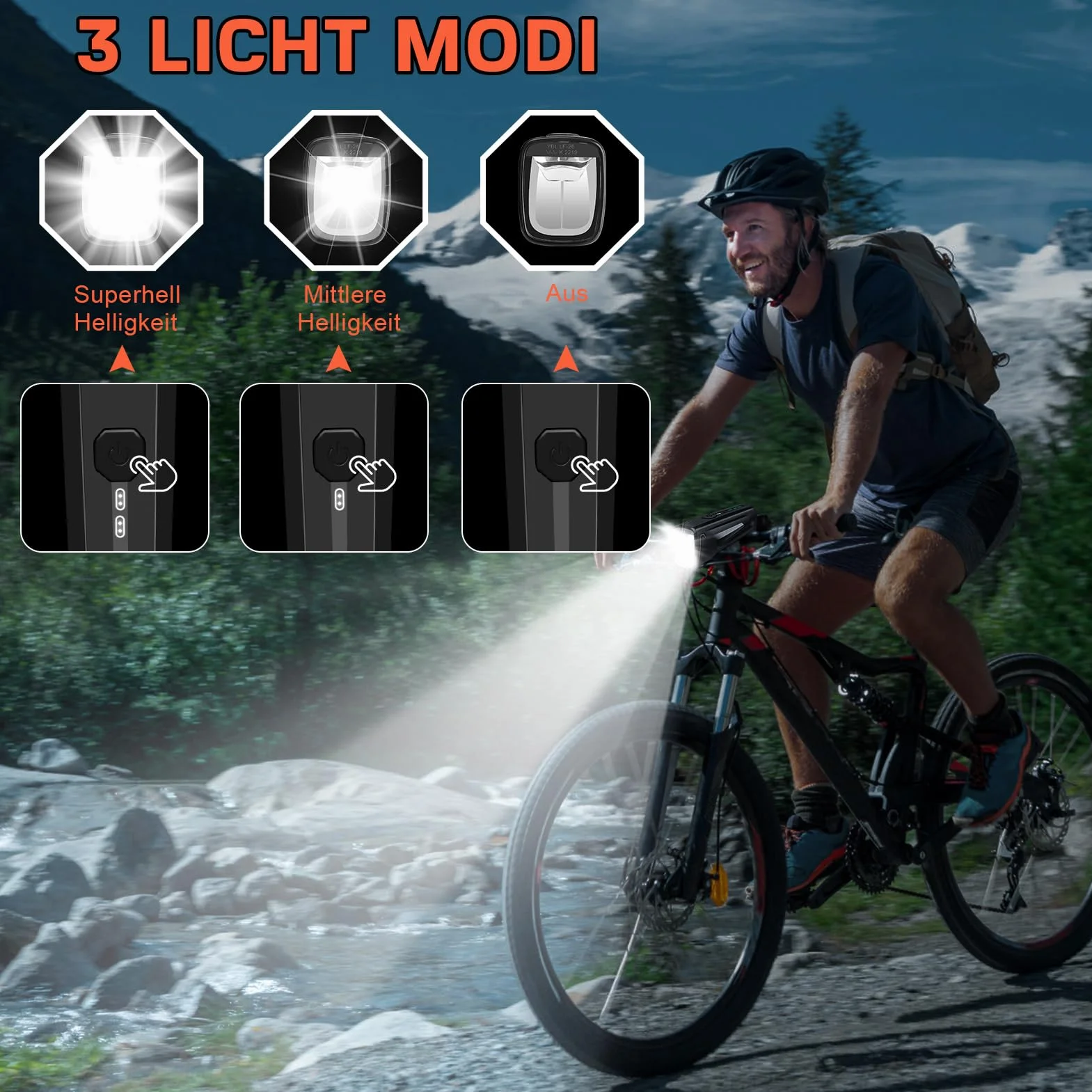 LED Fahrrad Lampe Set Frontlicht Rücklicht USB-C Aufladbar IPX5 Wasserdicht 60/35 LUX