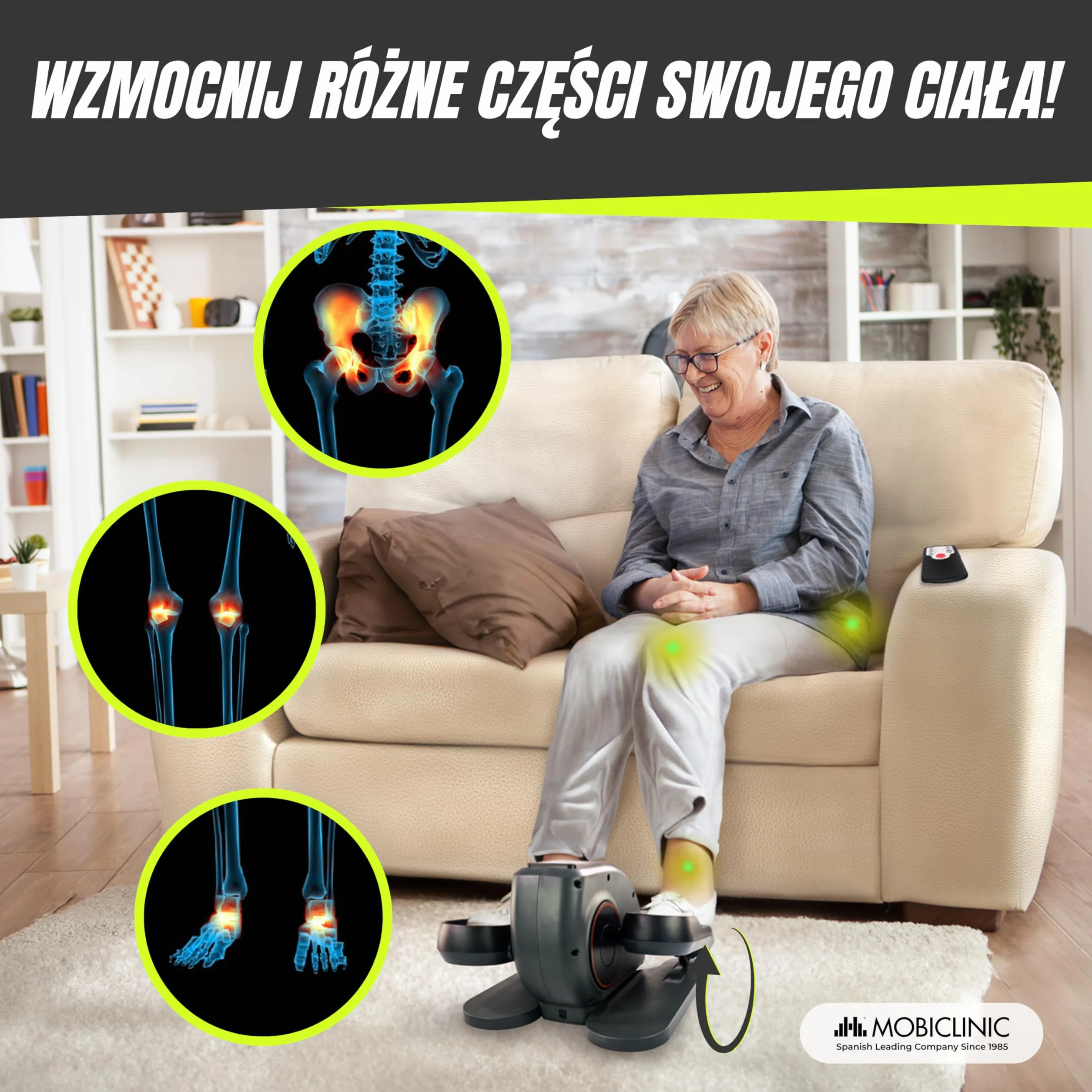 Mobiclinic Pedały Statyczne Elektryczne 10 Prędkości 3 Programy 60W Regulowany Opór Wyświetlacz LCD