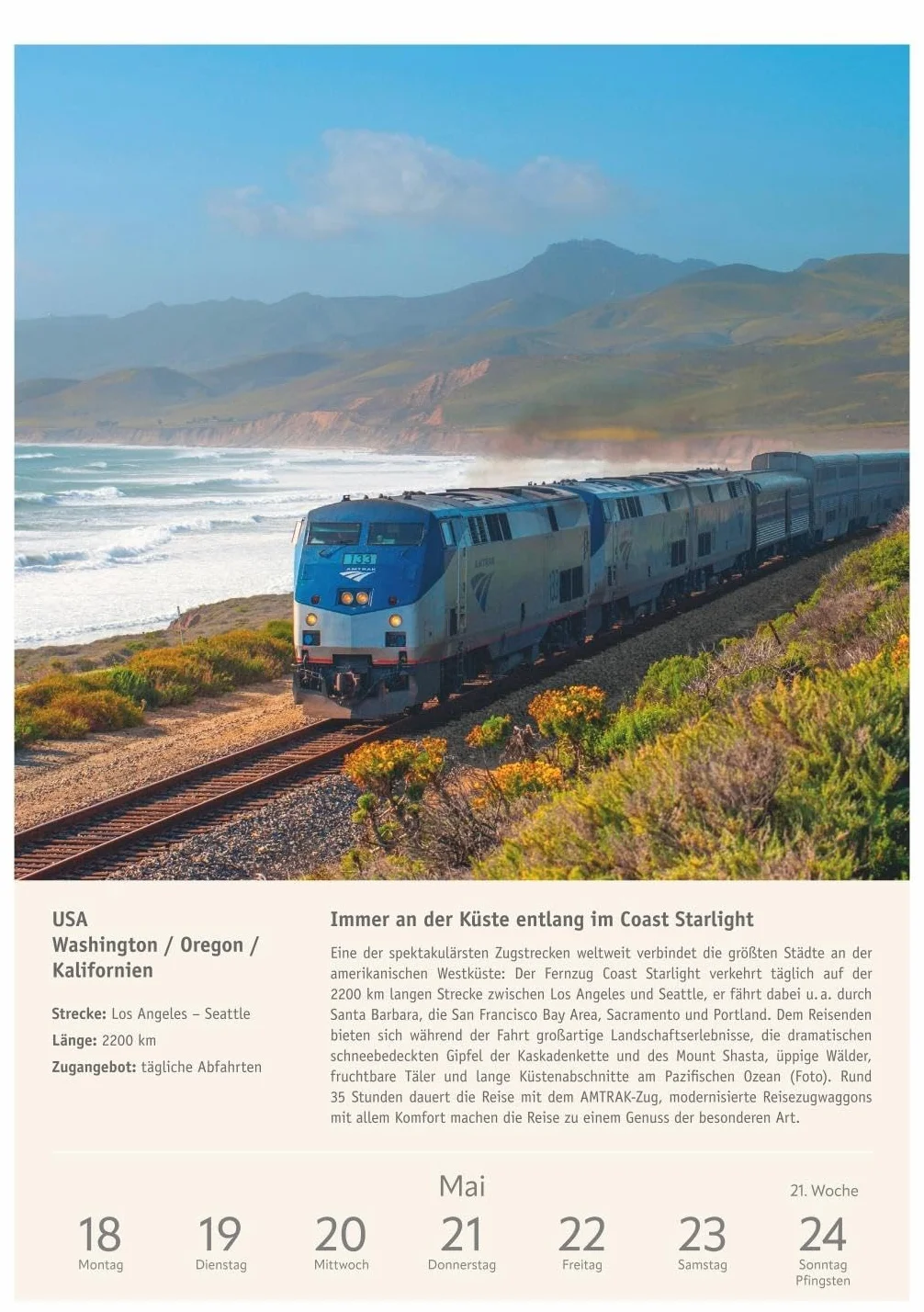 Zugreiselust Wochen-Kulturkalender 2026 - 53 unvergessliche Reiseerlebnisse: Jede Woche mit dem Zug durch Länder, Städte und Regionen: Foto-Wandkalender mit vielen Infos für Eisenbahn-Freunde