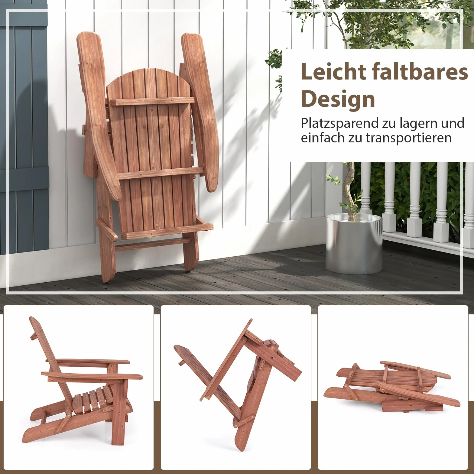 COSTWAY Adirondack krzesło składane, zestaw 2 szt., Adirondack Chair z drewna, fotel ogrodowy z wysokim oparciem i szerokimi podłokietnikami, do ogrodu, na taras, nośność 180 kg