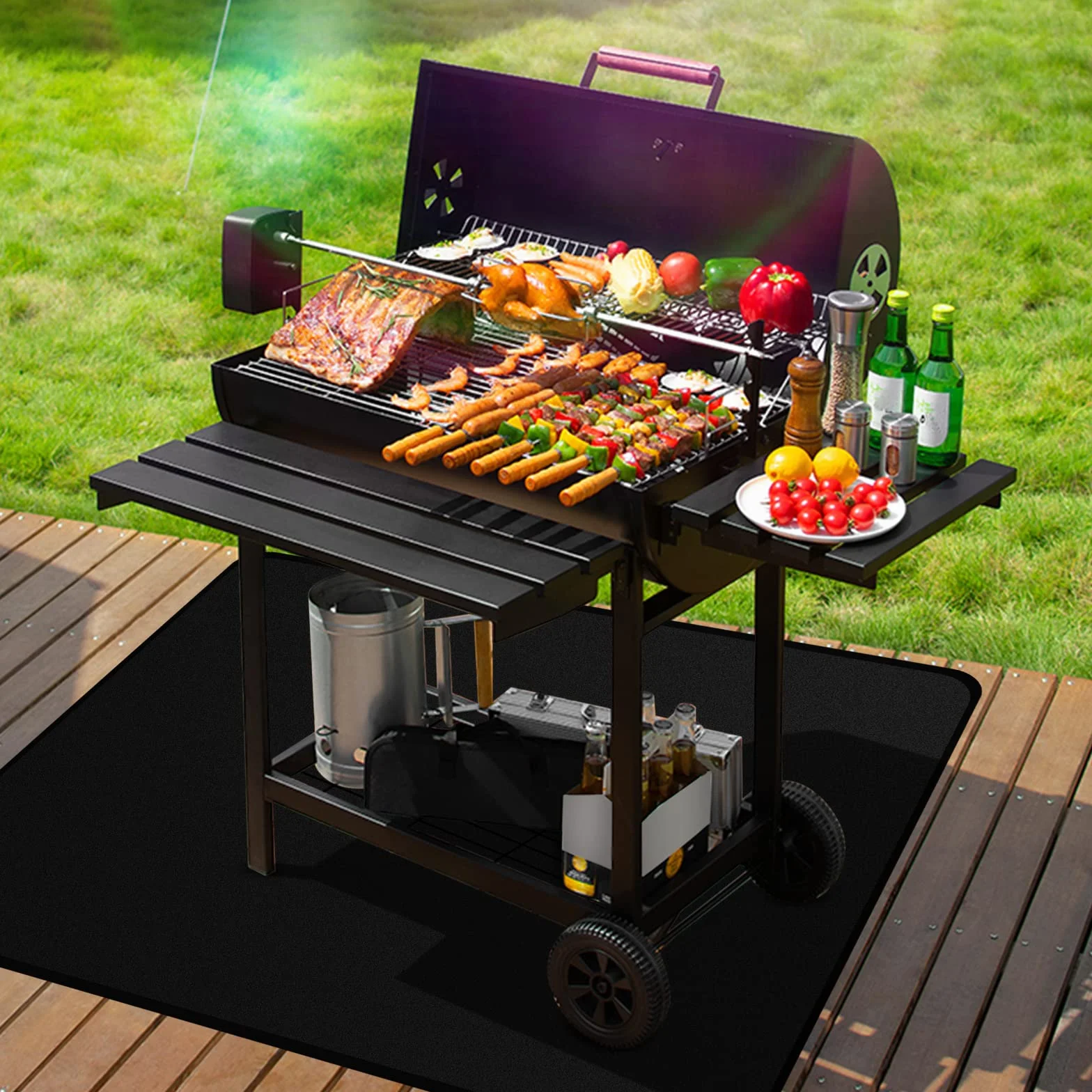 SAVITA Mata Pod Grilla Grill Mata Grill Mat 122x99cm Pod Mata do Grilla Mata do Grilla Grill Ognioodporna Olejoodporna Wodoodporna Mata Zaroodporna do Grilla Outdoor Charcoal Flat Top Palacze