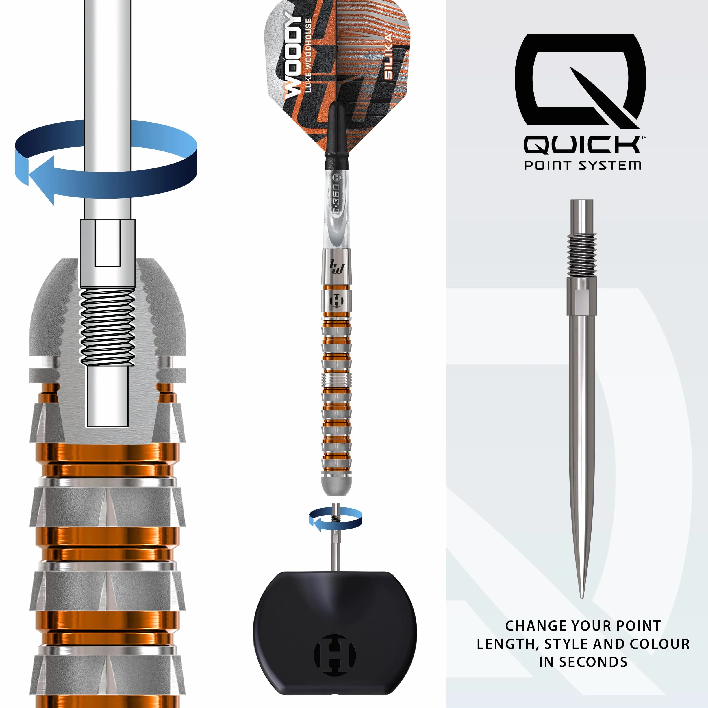 Harrows Luke Woodhouse Woody rzutki 90% wolframu, ze stalową końcówką, Quick Point, 21g-25g