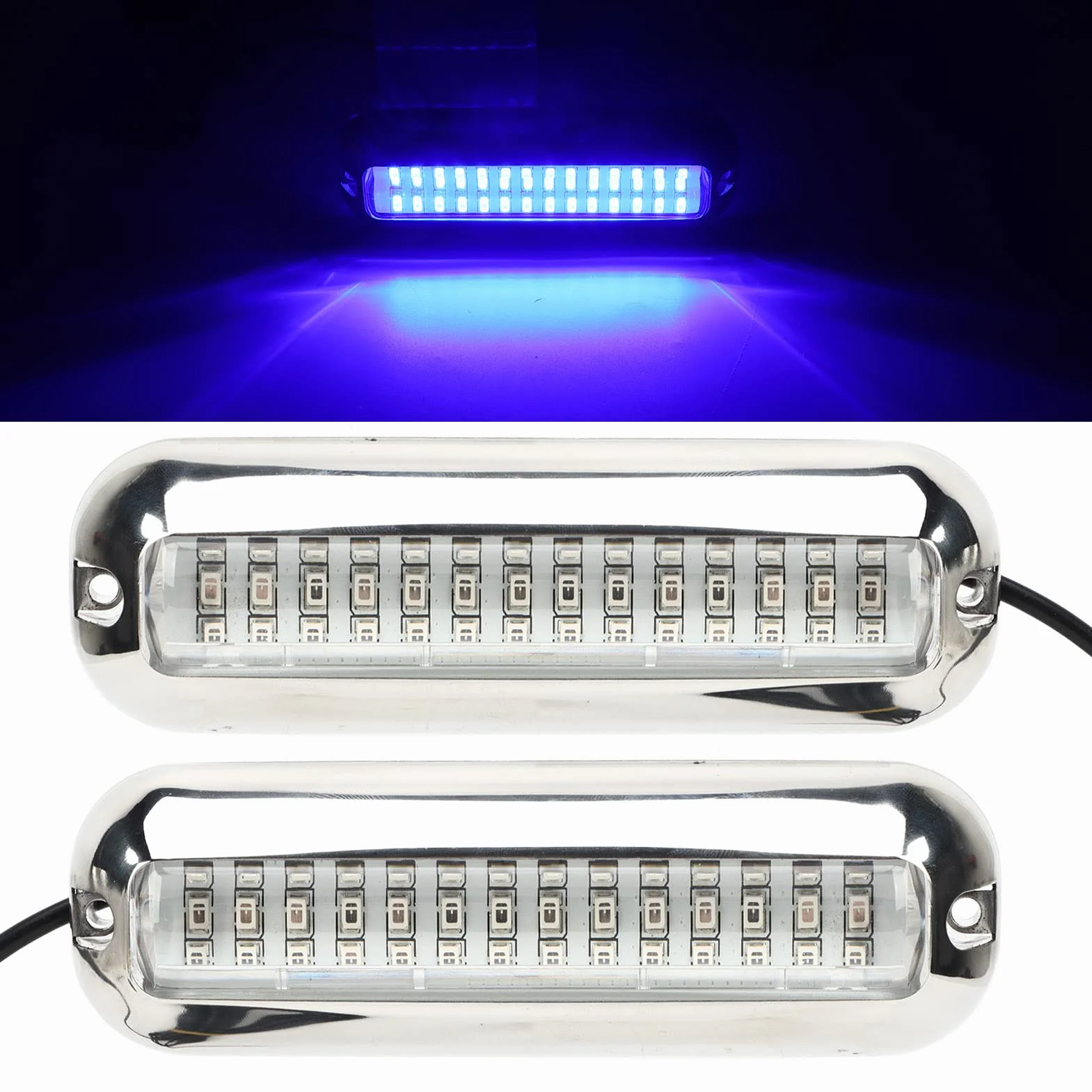 Aramox Oświetlenie łodzi Podwodnej, 2 szt. 42 LED Oświetlenie Pawęży łodzi 10-36 V IP68 Wodoodporne 1500 Lm Super Jasne Morskie światło Pawęży (Niebieskie światło)
