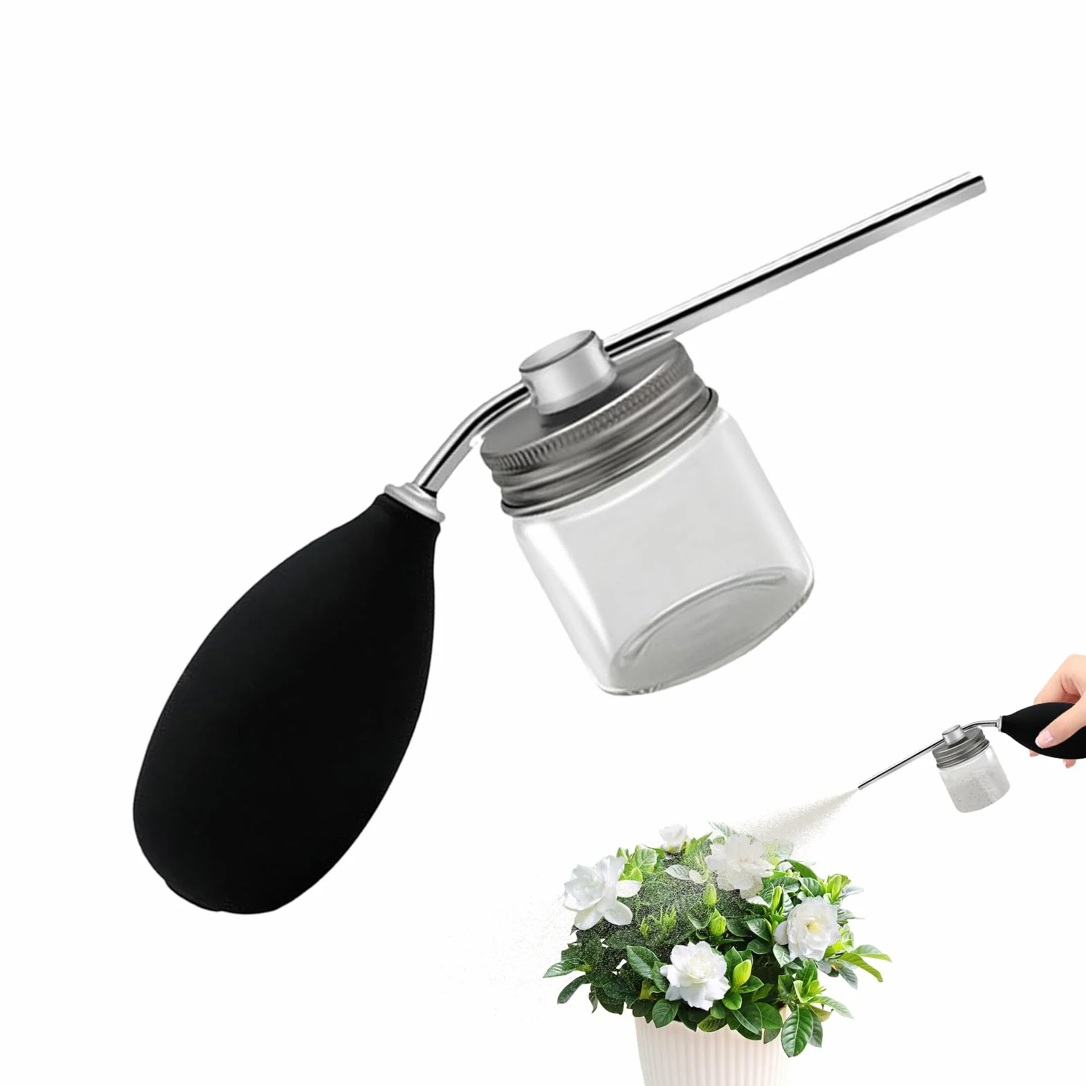 Générique Powder Duster - ręczny aplikator kamyczków ogrodowych dla Les, ergonomiczny dozownik z wyjmowanym rozrzutnikiem pojemników, łatwa dystrybucja insektycydów do użytku na zewnątrz w