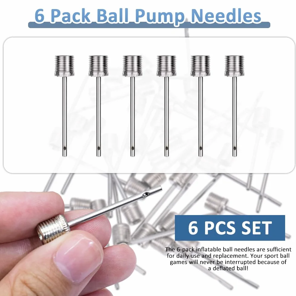 Igły do Pompki do Piłek - 6 Sztuk Igły do Pompki Powietrza ze Stali Nierdzewnej, Adapter Zaworu Z Podwójnym Otworem Nadmuchiwana Igła, Igły do Pompowania Pompki do Piłki Nożnej, Koszykówki