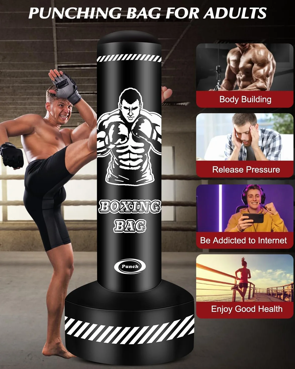 Stojąca Torba Bokserska Nadmuchiwana 180 cm do Kickboxingu MMA Muay Thai Trening Fitness