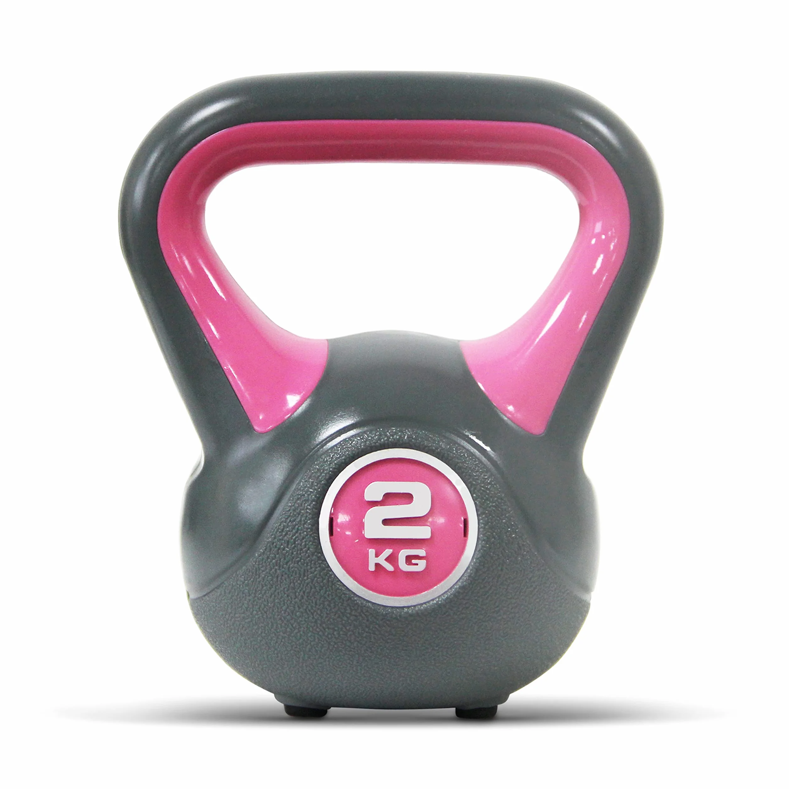 POWRX Kettlebell z tworzywa sztucznego, 2-20 kg, w zestawie z treningiem, hantle w różnych kolorach i ciężarach, hantle zamachowe chroniące podłogę (2 kg – różowe)