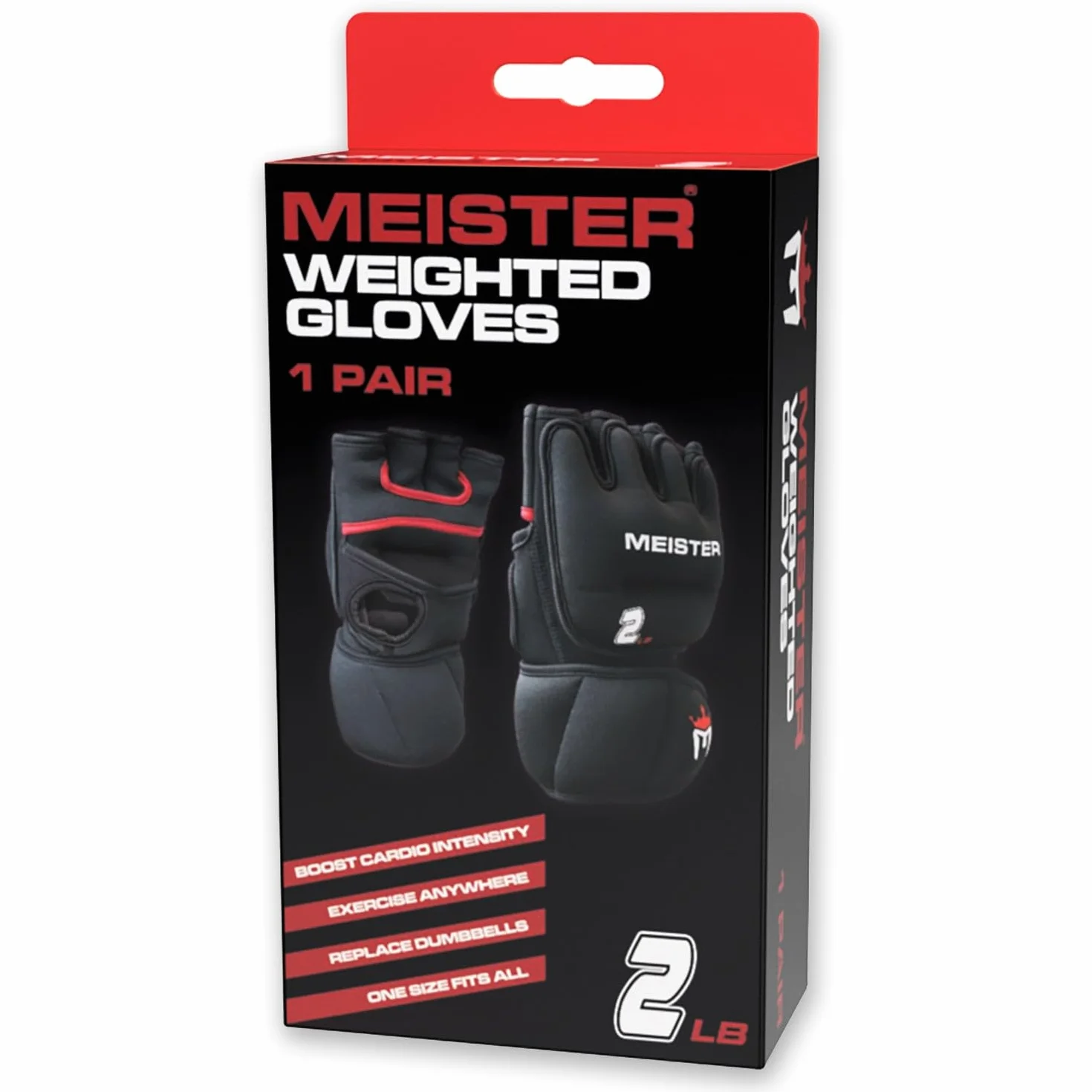 Meister Neoprenowe rękawice obciążeniowe 0,9 kg do cardio i ciężkich dłoni (para) - 0,9 kg x 2 - czarne/czerwone