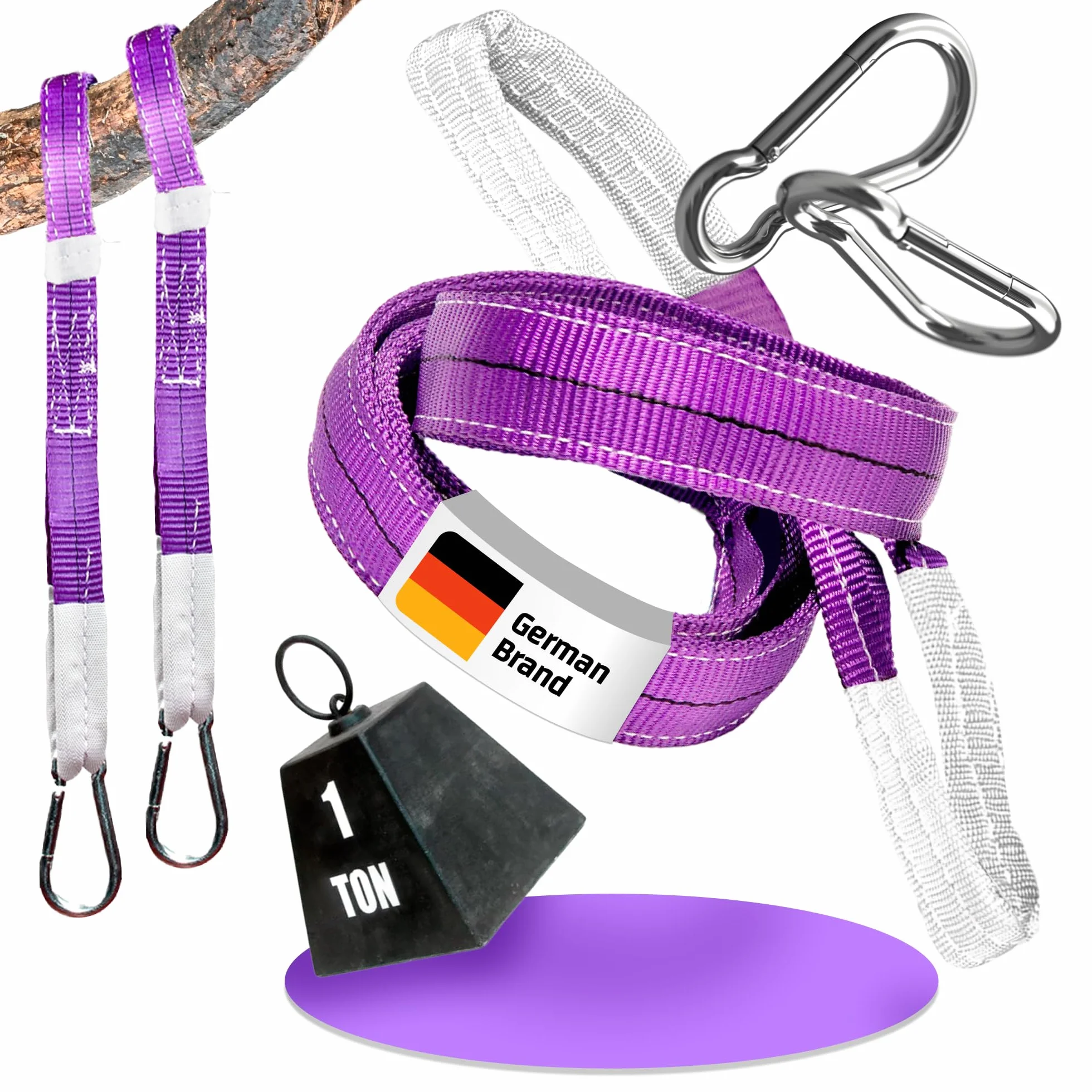 EverStraps uchwyt na huśtawkę, 2 x 1000 kg, 1 m, bardzo wytrzymały, do huśtawek na drzewie, do mocowania hamaka, zawieszenia huśtawki, zawieszenia fotela wiszącego, pasa drzewnego