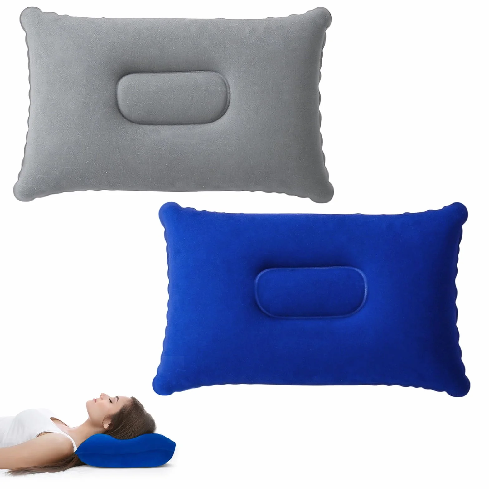 flintronic 2 x nadmuchiwane poduszki, ultralekkie poduszki kempingowe, przenośne, kompaktowe poduszki do podparcia szyi i lędźwi, idealne do podróży, na kemping, na zewnątrz, wędkowanie, plażę