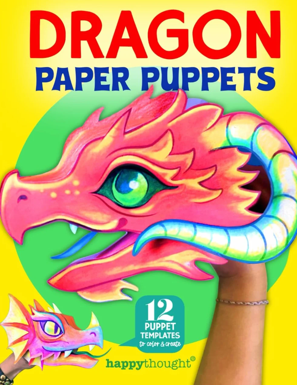 Dragon Paper Puppets: 12 puppet templates to color & create
