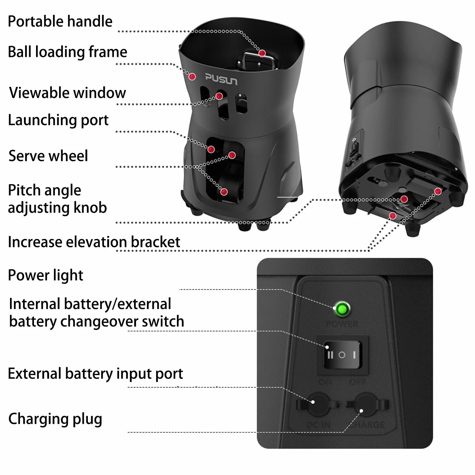 PT-Mini Pro Tennis Ball Machine: Automatyczna obsługa z regulowaną prędkością i kątem, zdalne sterowanie, narzędzie treningowe