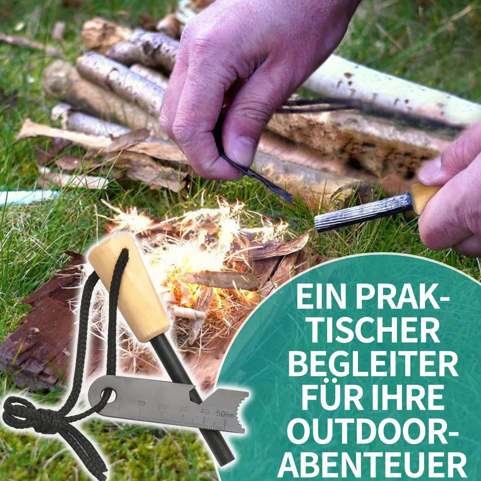 Zestaw survivalowy do rozpalania ognia, krzesiwo, podpałka do użytku na zewnątrz, wytrzymały, na kemping, do bushcraftu, wyposażenie awaryjne