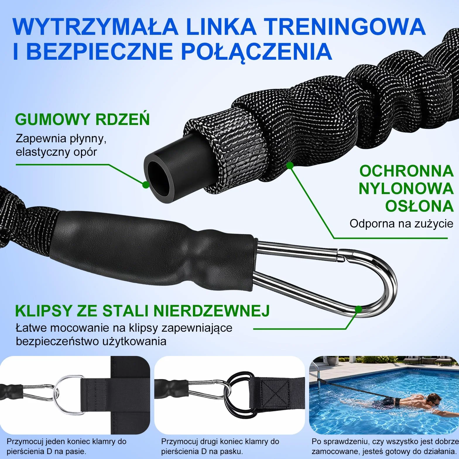 Pas oporowy do pływania 2,5-7,5 m czarny
