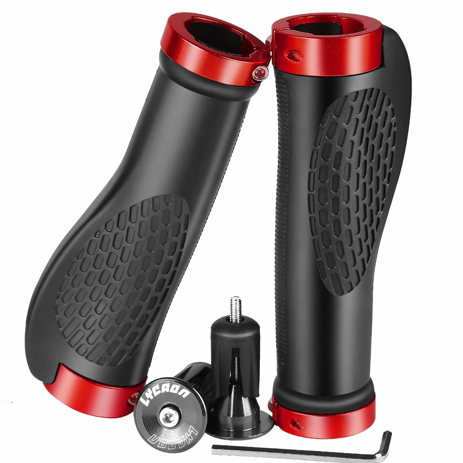 LYCAON Chwyty rowerowe TPR z aluminiowymi zaślepkami ergonomiczne czerwone