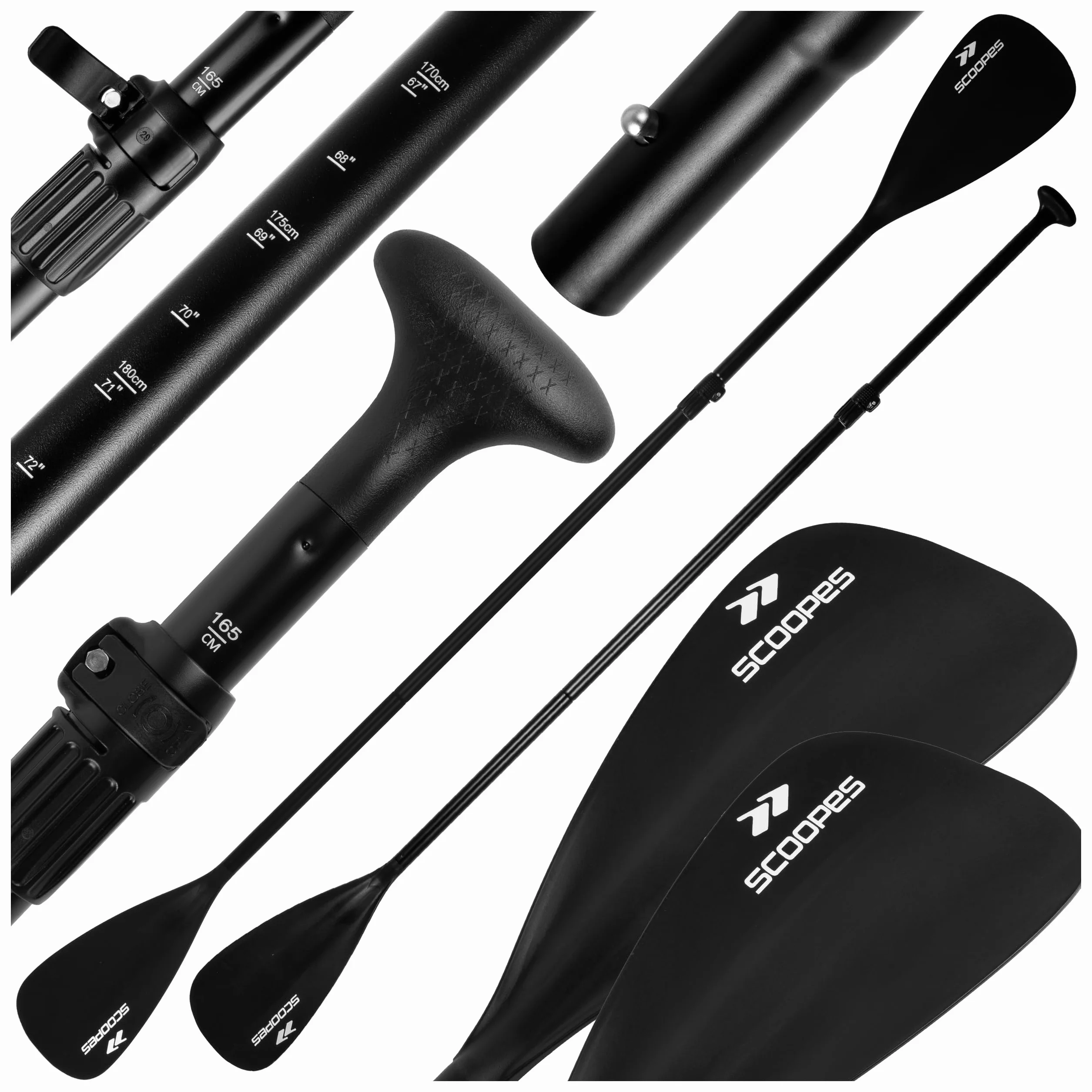 Składane wiosło do kajaka SUP regulowane 165-225 cm aluminium srebrne czarne
