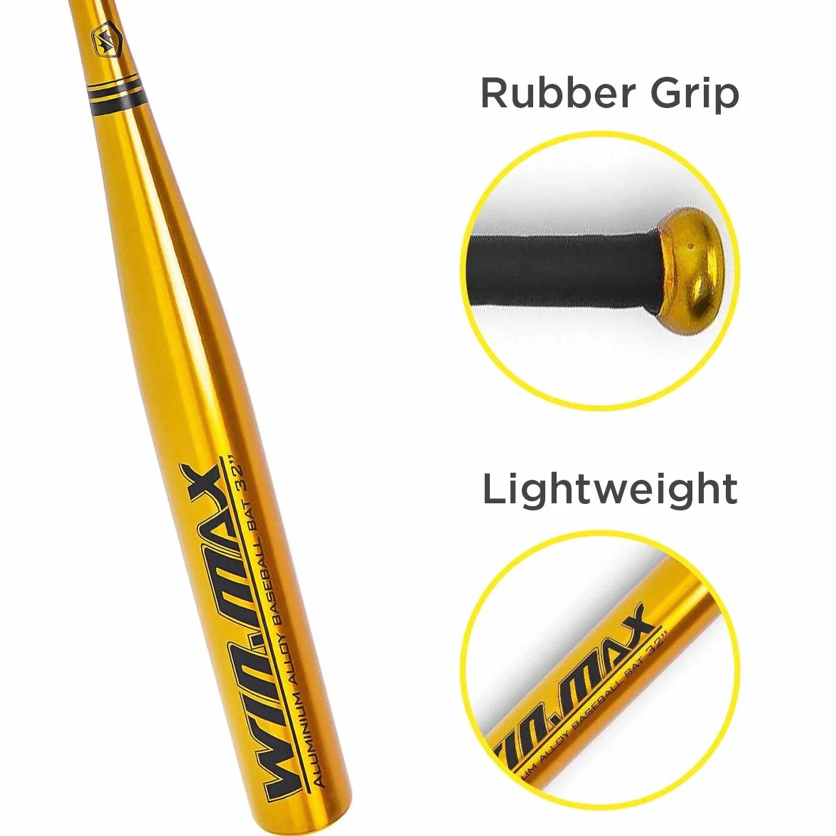 Kij baseballowy, kij baseballowy ze stopu aluminium, z gumowym uchwytem, 81 cm (złoty)