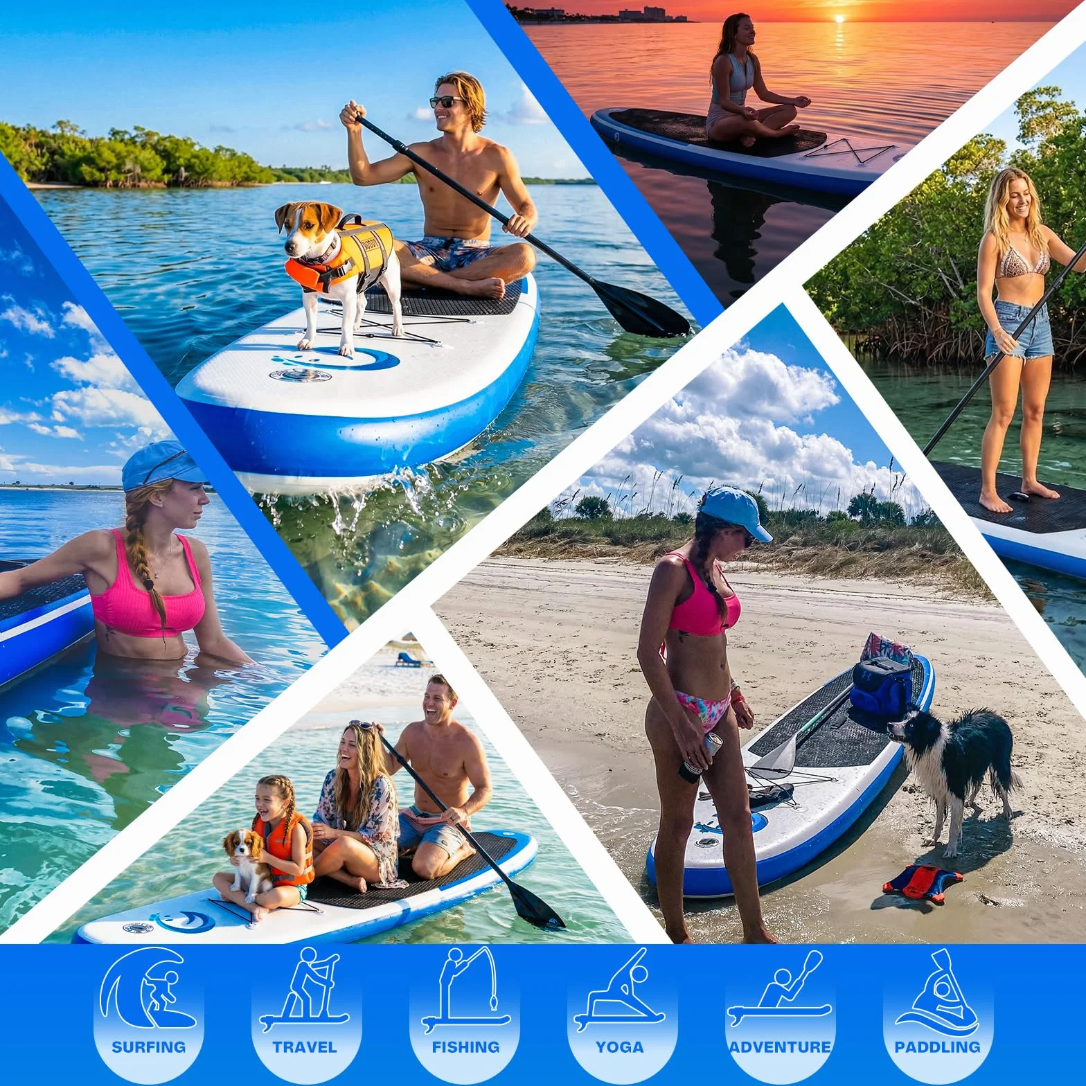 FunWater 10'6"-11'6" SUP Deska, nadmuchiwana deska do paddleboard dla wszystkich poziomów, idealna dla początkujących i rodzin, z antypoślizgowym pokładem EVA, wiosłem, pompką i pełnym wyposażeniem