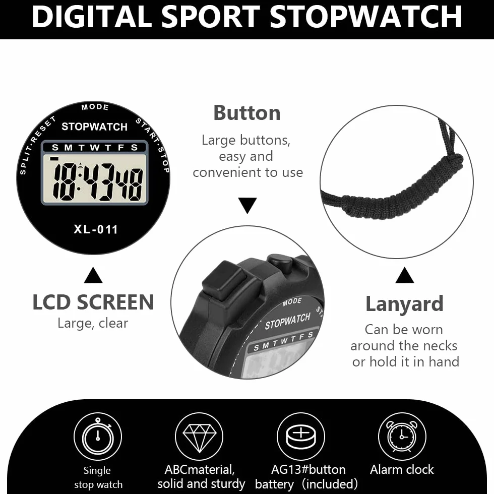 Vicloon Cyfrowy Stoper Sportowy Elektroniczny Zegarek Chronometr Bieganie Siłownia (Czarny)