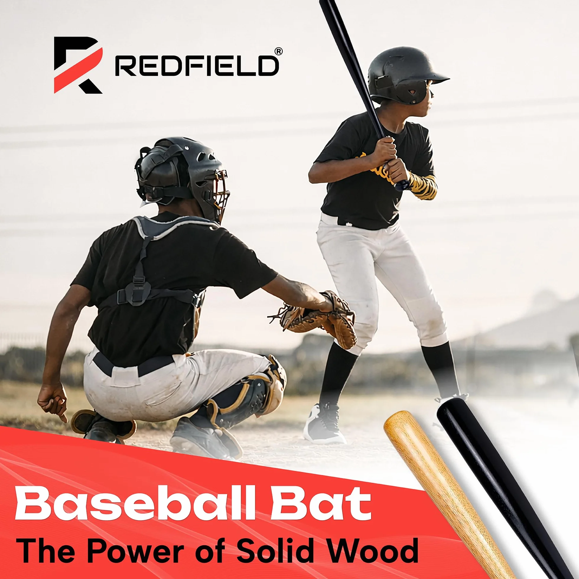 Redfield Kij baseballowy - ekologiczne lite drewno - 76 cm - 2 kolory do wyboru - czarny lub naturalne drewno