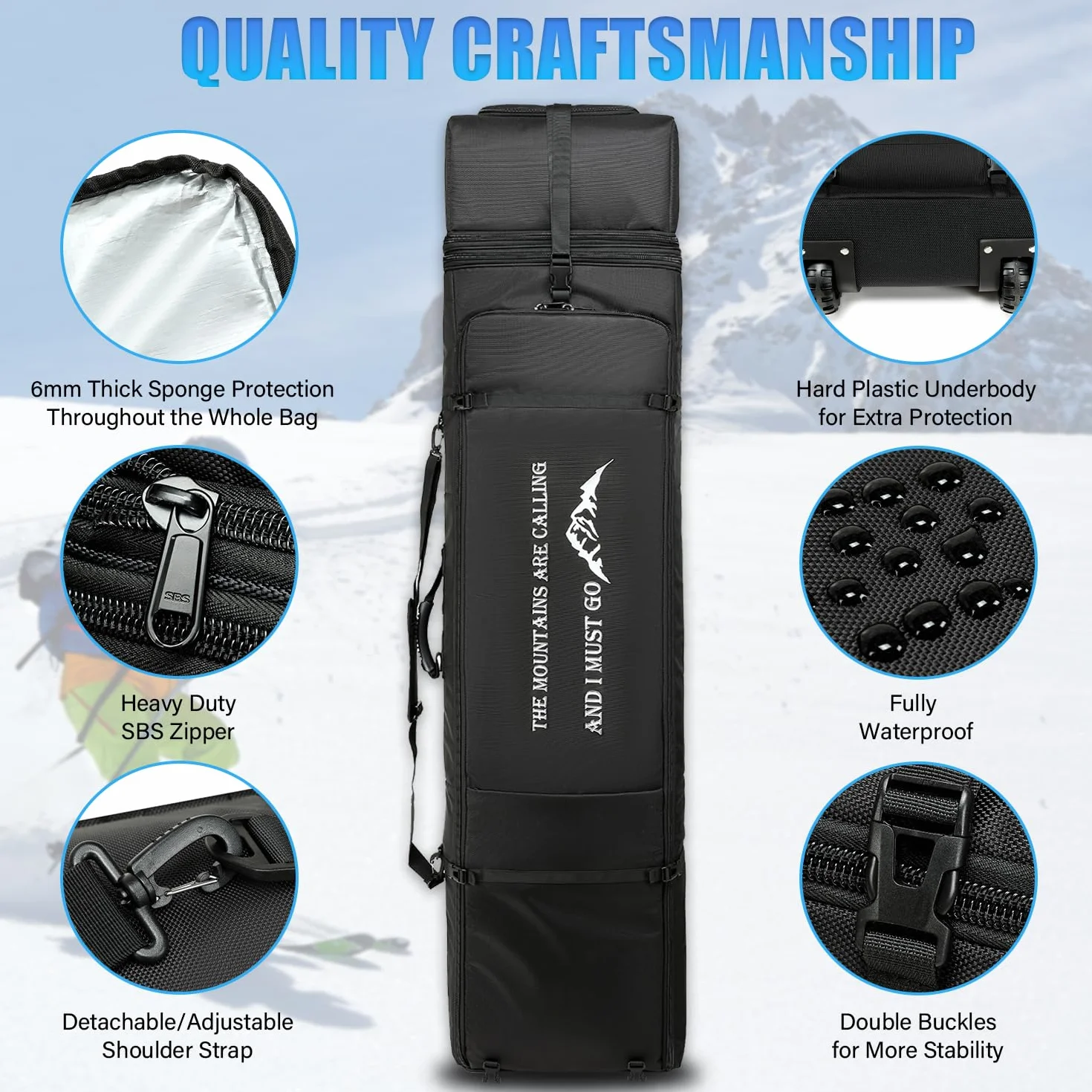 Torba narciarska na kółkach 150-190 cm wodoszczelna regulowana snowboardowa