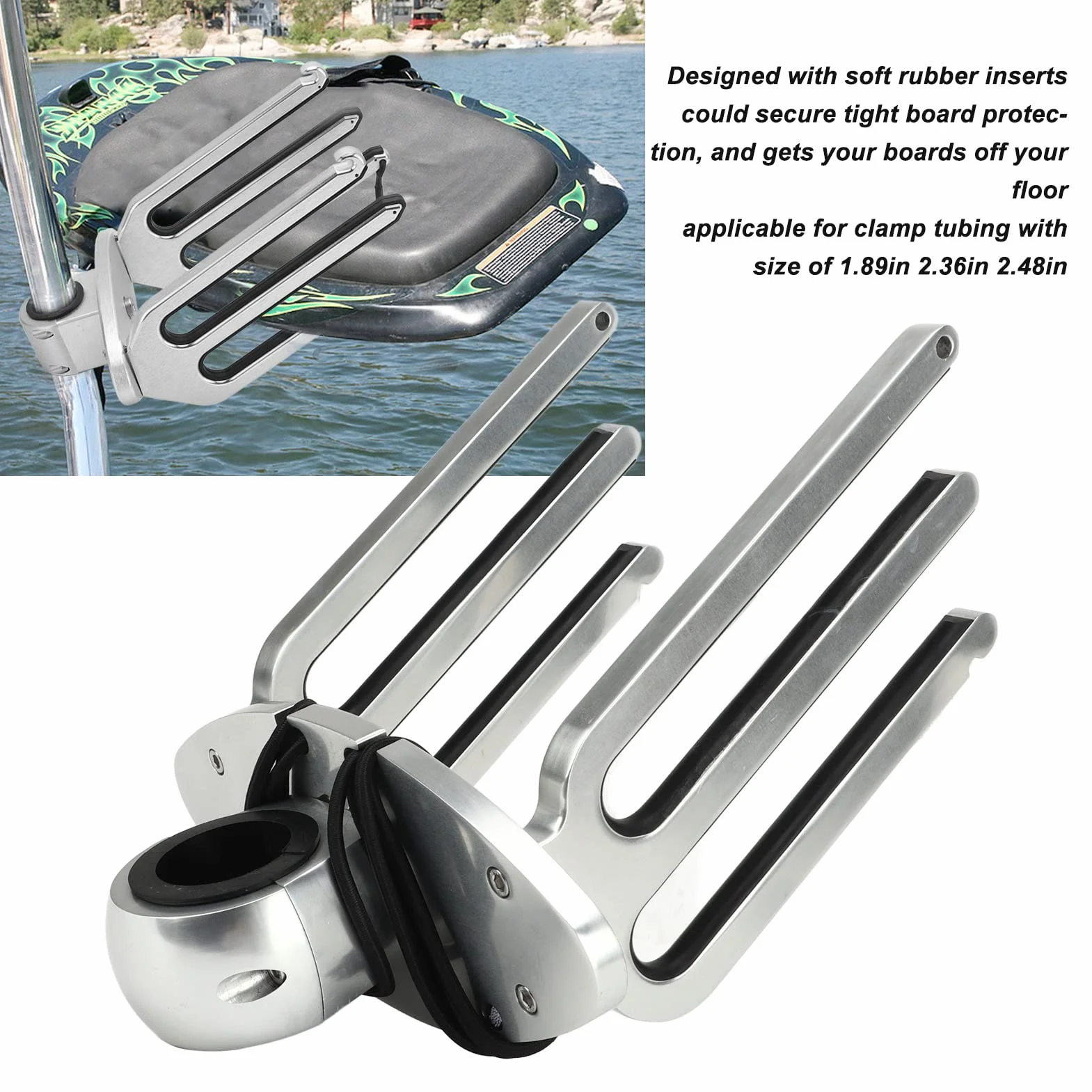 Wakeboard Rack 6061 Aviation Grade Aluminium Wakeboard Tower Rack Regulowany Kąt Uchwyt Wakeboarding Uchwyt Polerowany Stop Aluminium do Rur Zaciskowych 1,89 Cala 2,36 Cala 2,48