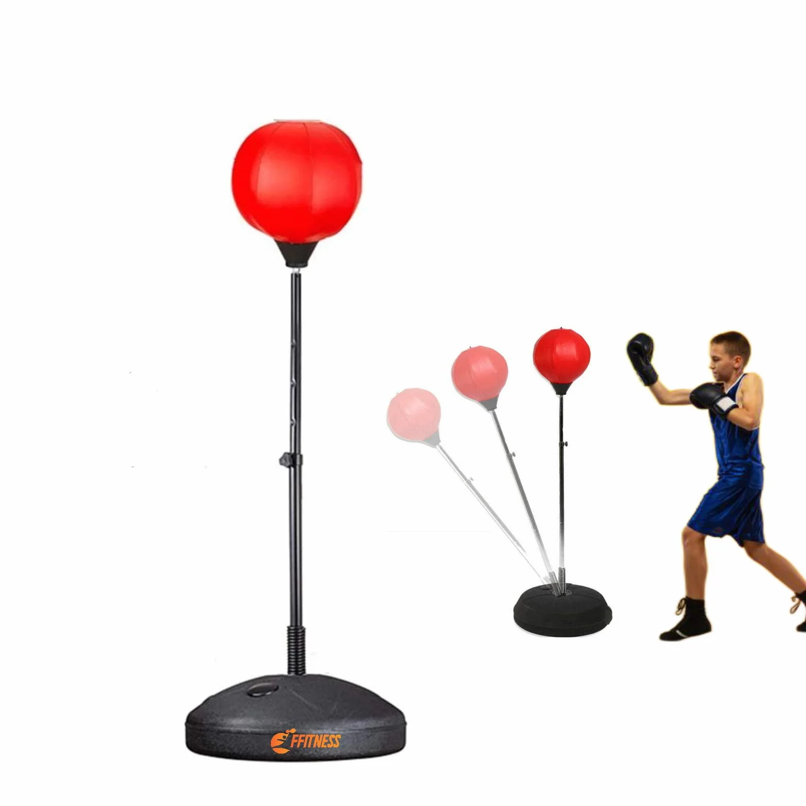 FFitness Punching Ball dla Młodzieży z Wypełnianą Podstawą i Regulowanym Drążkiem, Worek do Boksu Treningowego