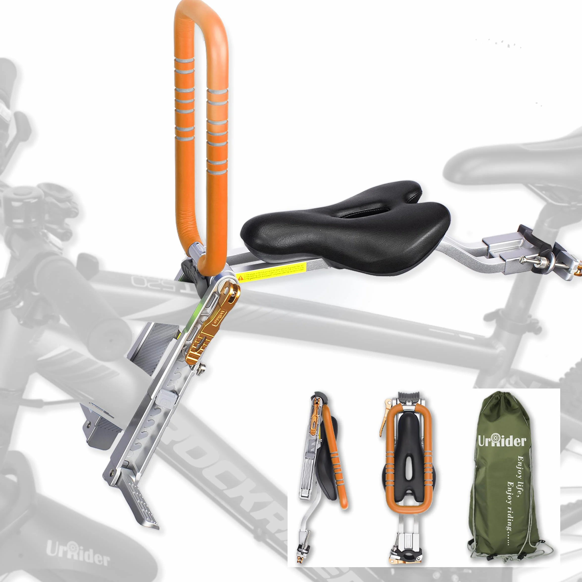 UrRider Dziecięcy fotelik rowerowy, do rowerów górskich, miejskich, składanych, przednich, składanych, ultralekkich, przenośnych, beznarzędziowych, szybkomocujących, dla dzieci w wieku od 2 do 6 lat