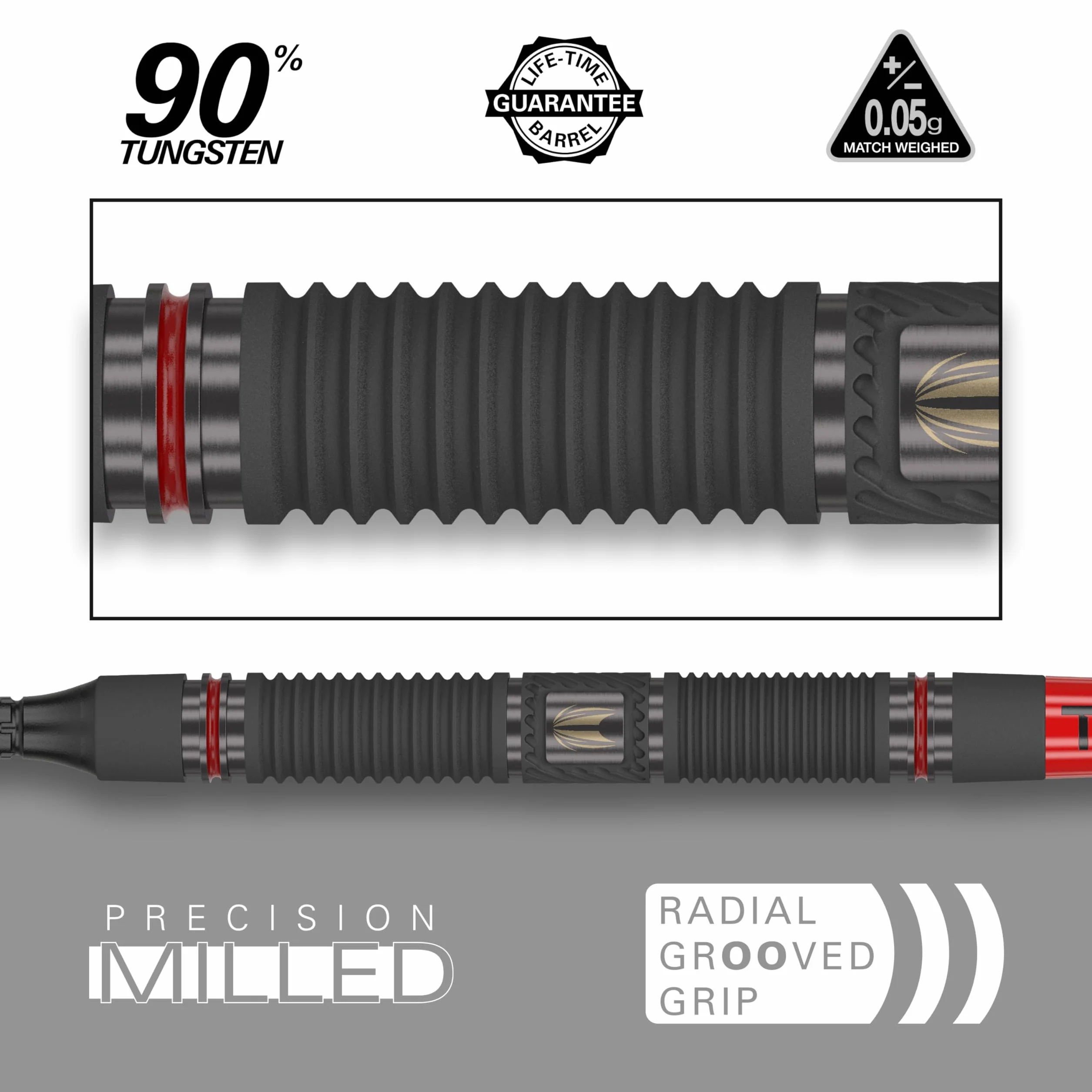 Target Darts Scope Soft Tip Darts, zestaw rzutek z 90% wolframu, czerwono-czarne, pikselowe końcówki, 10-21G