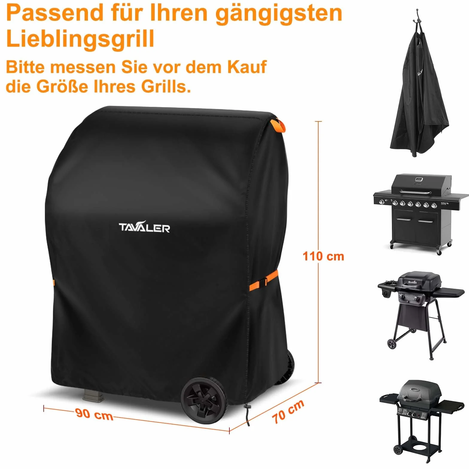 Tavaler Pokrowiec na grilla, odporny na warunki atmosferyczne, 90 x 70 x 110 cm, tkanina Oxford 420D, pokrowiec na grill gazowy, pokrowiec ochronny do grilla Weber, Enders, Char Broil