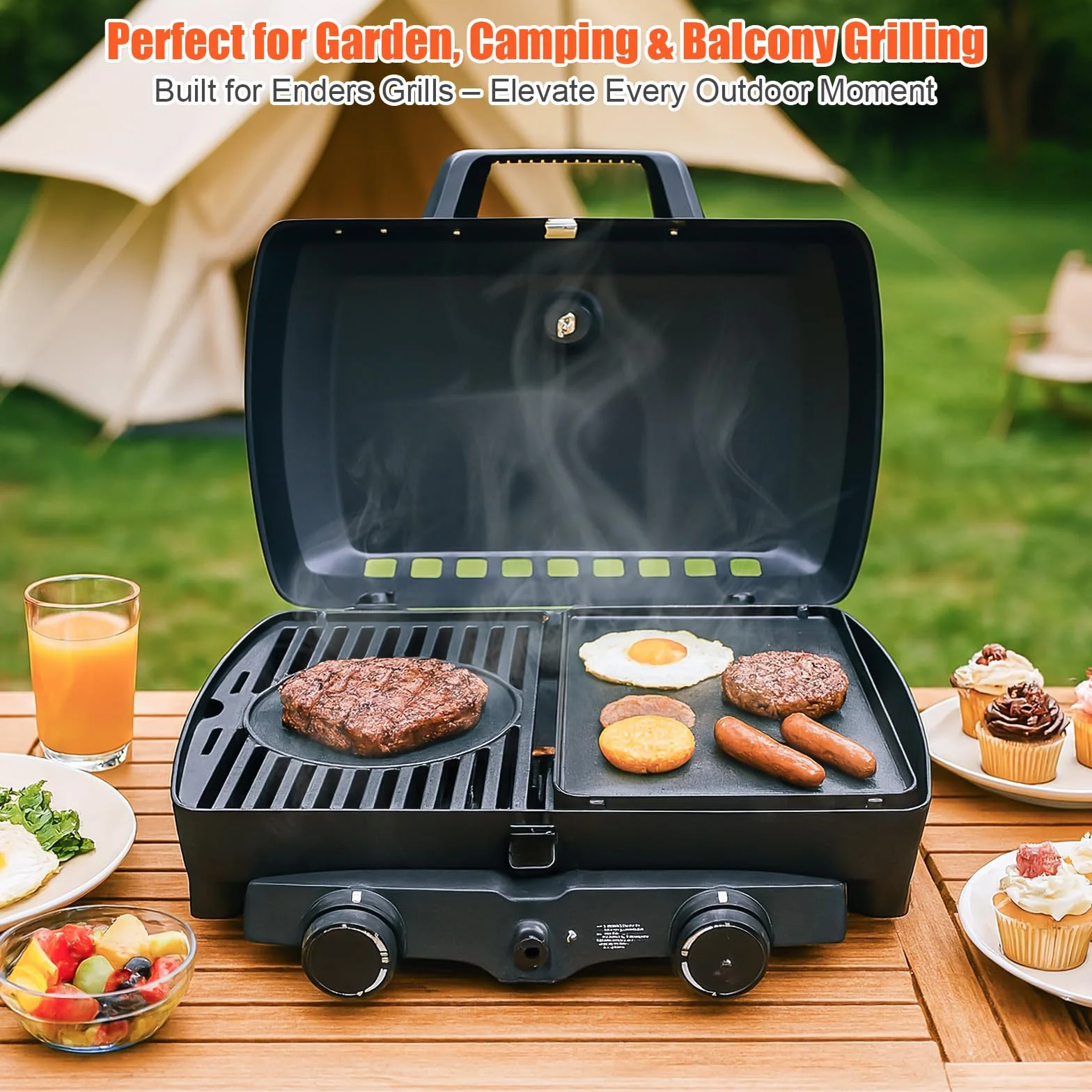 GFTIME Nieprzywierająca płyta grillowa do Enders Urban II, Urban Pro II, Explorer II, Explorer Pro II, 31,5 × 21,5 cm, żeliwna płyta grillowa z powłoką zapobiegającą przywieraniu, masywna płyta