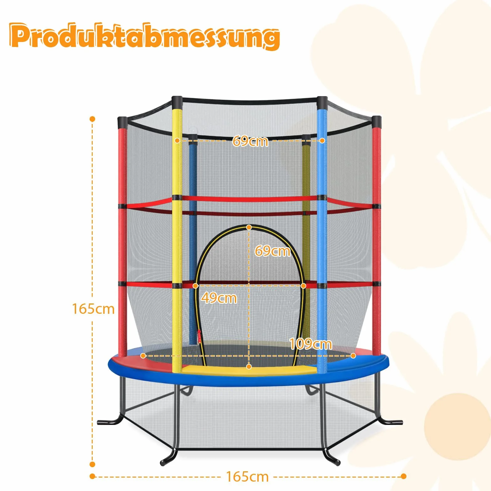 COSTWAY Trampolina ogrodowa o średnicy 165 cm z siatką zabezpieczającą, obciążenie do 135 kg, trampolina do użytku wewnątrz i na zewnątrz, dla dzieci od 3 lat