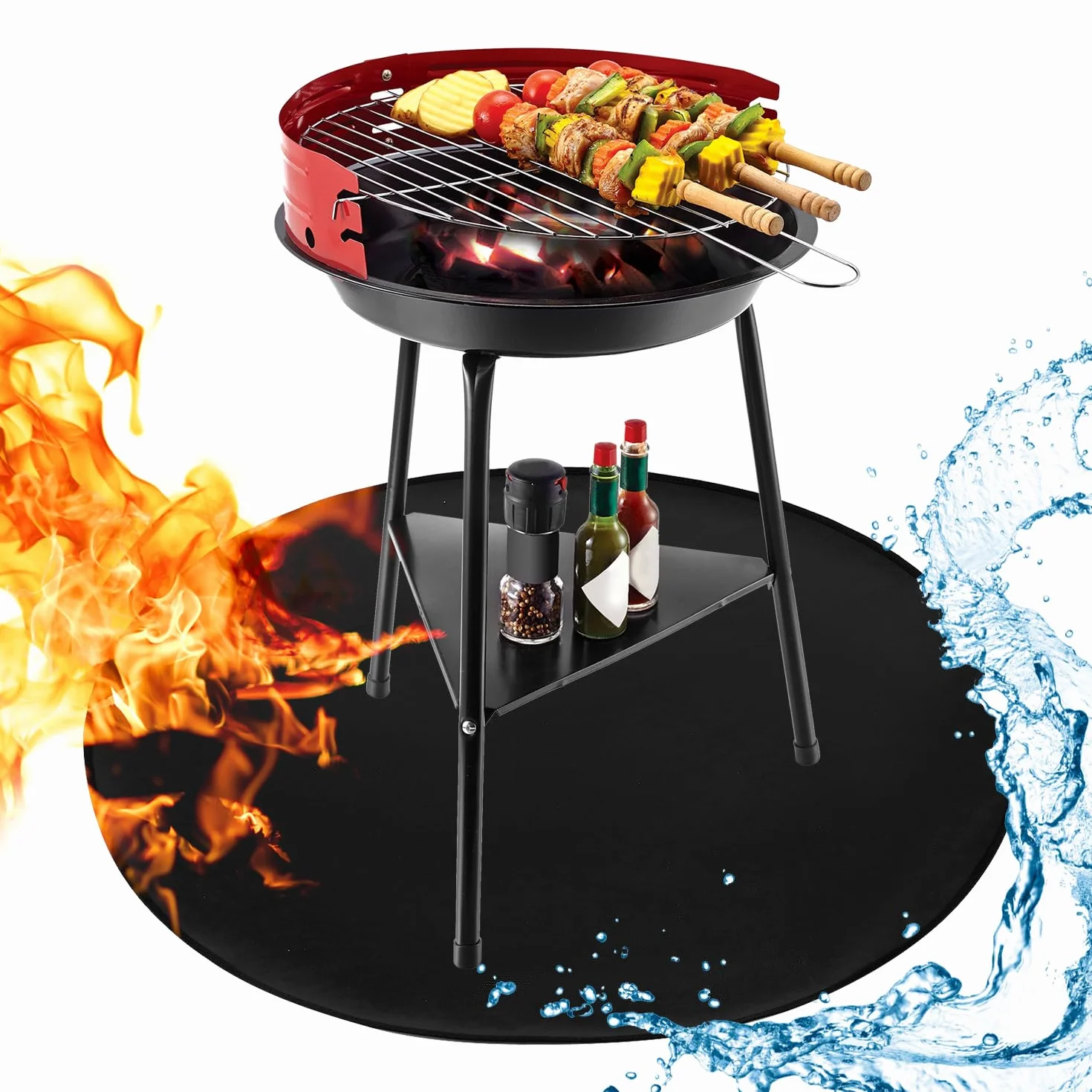 QWORK® Okrągła mata do paleniska 102 cm, pogrubiona, odporna na ciepło, mata ognioodporna na taras, trawę, patio, grill, kemping