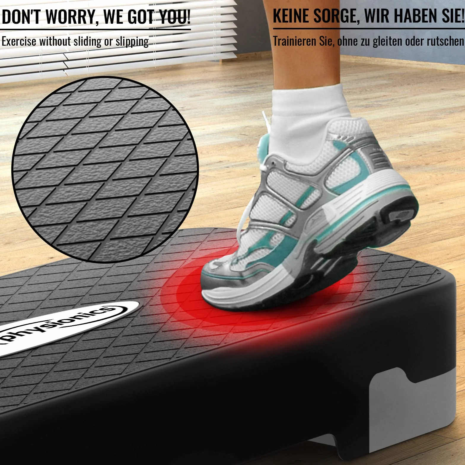 Deska do aerobiku Physionics® - 3poziomy(10/15/20cm),regulacja wysokości, antypoślizgowa gumowa osłona, maks. 200kg - Stepper fitness, Stepboard, Bench, Bench, Cardio do ćwiczeń w domu