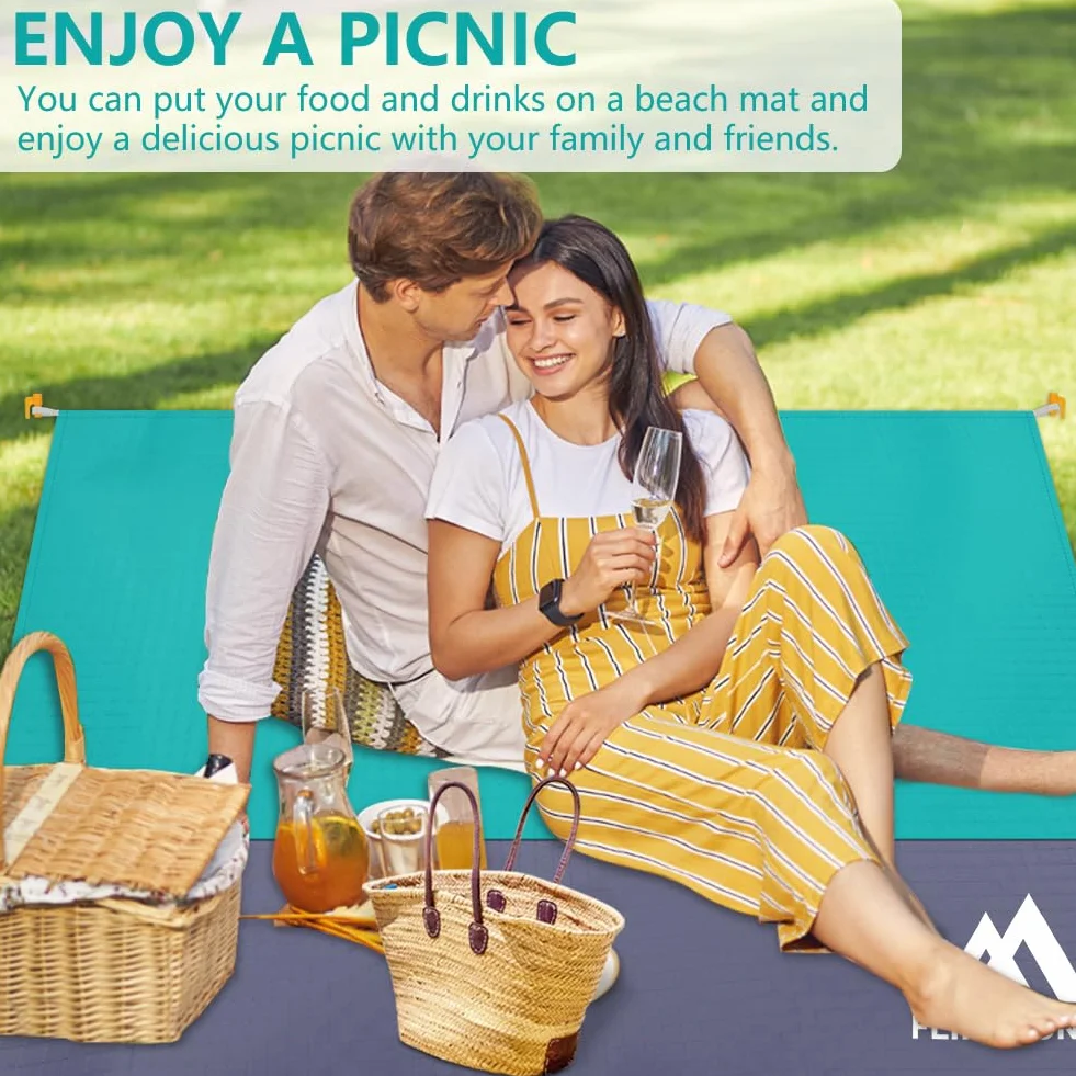 flintronic Koc plażowy, odporny na piasek, mata plażowa, bez piasku, duży koc piknikowy, wodoodporny, 210 x 200 cm, dla 4-6 dorosłych, na kemping, wędrówki, plażę, piknik