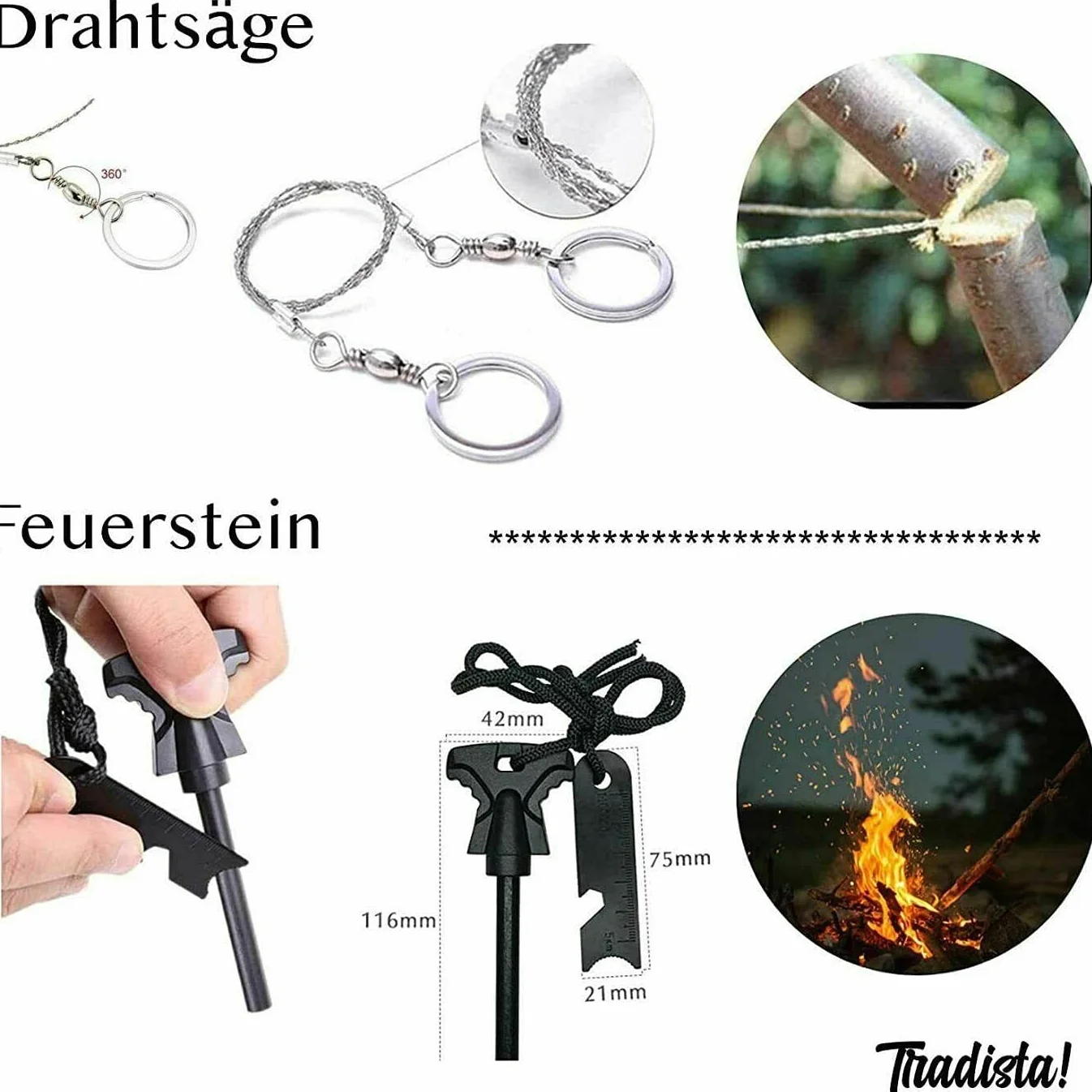 Zestaw survivalowy 15 w 1 nóż latarka taktyczna czarny