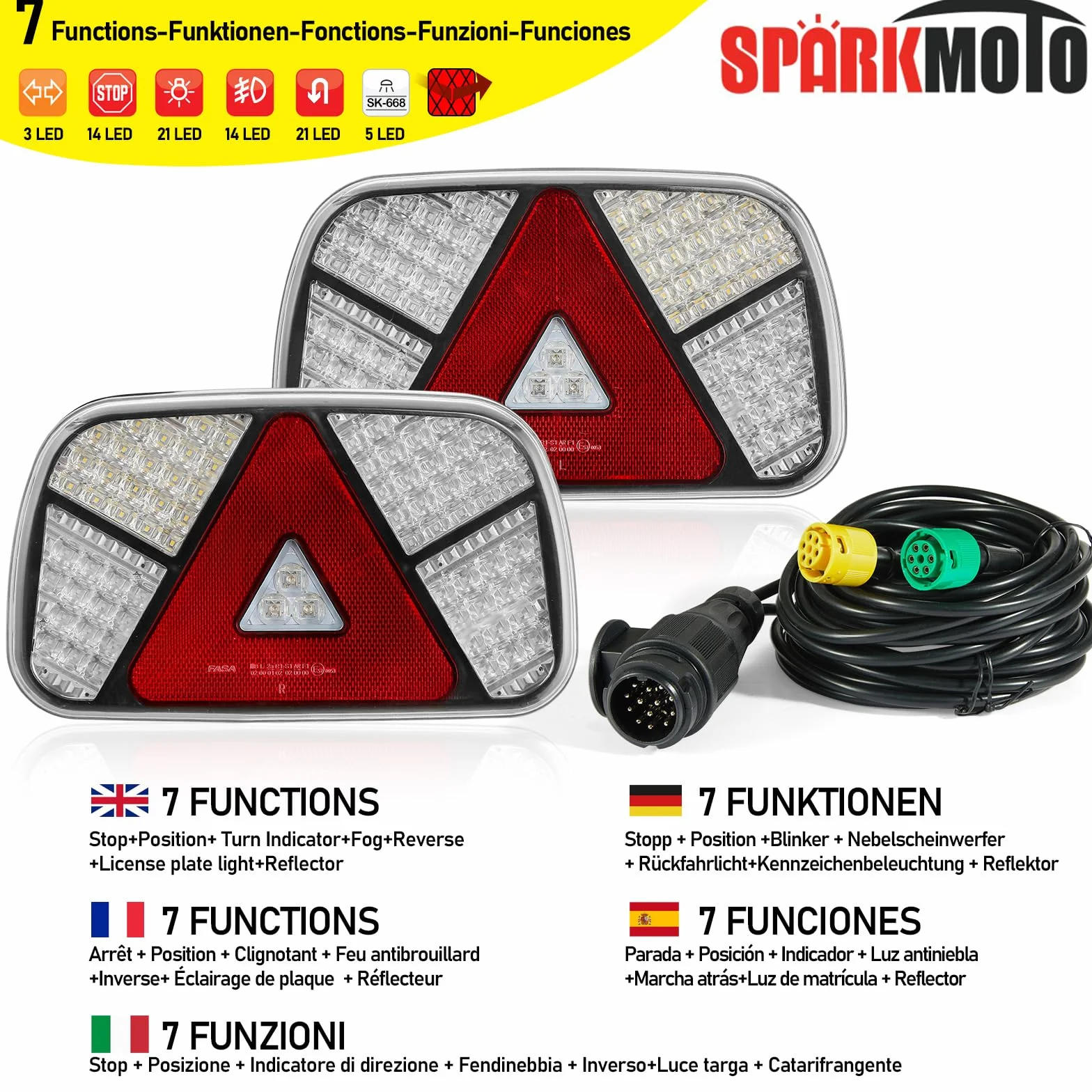 Zestaw tylnych pilotów Przyczepa LED 13 Pinów, 12V, kabel 5 m, wtyczka 13 pinów, złącze 6 pinów