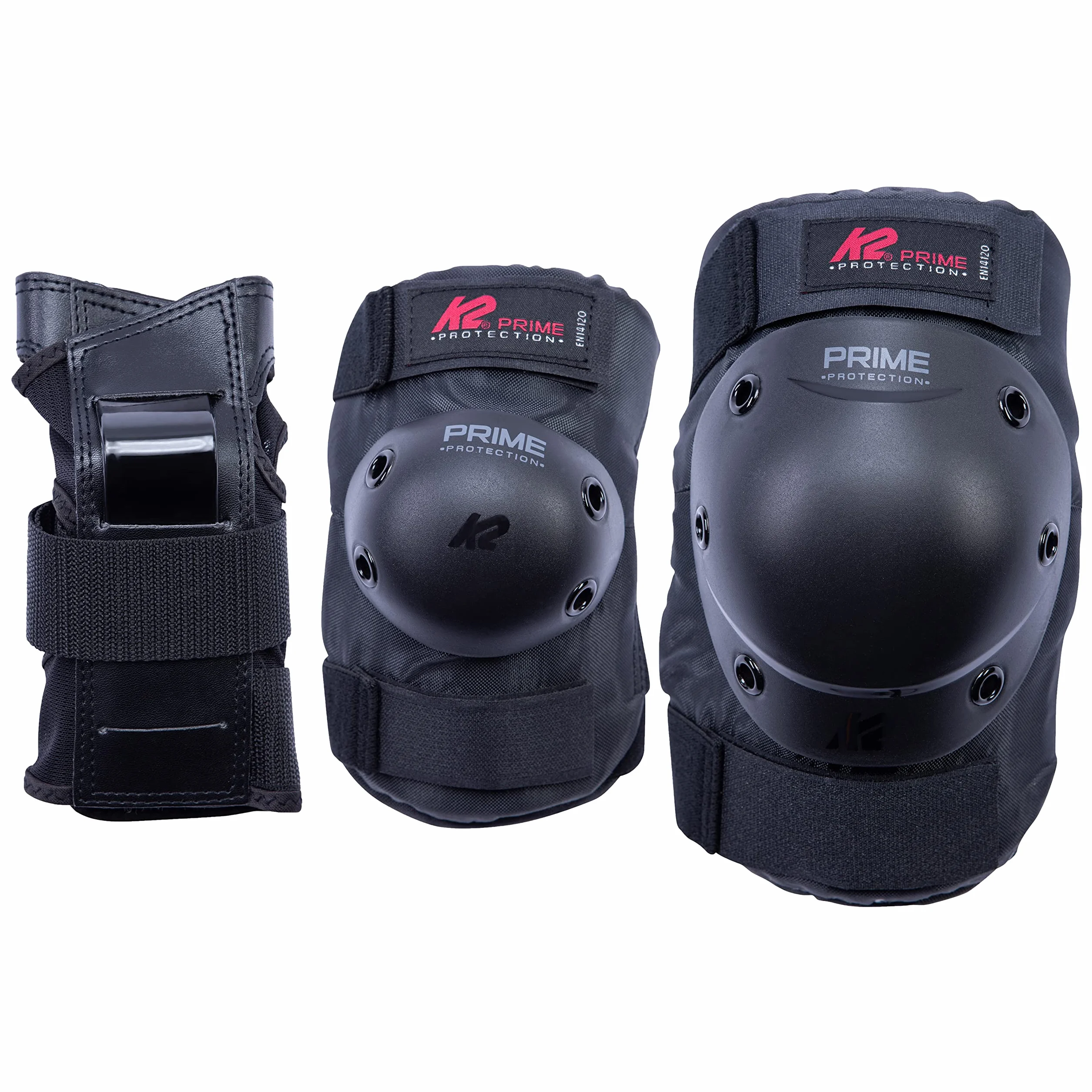 K2 Łyżworolki unisex K2 PRIME PAD SET z ochraniaczami na nadgarstki, ochraniaczami na łokcie i ochraniaczami na kolana, czarno-czerwone, 30E1412