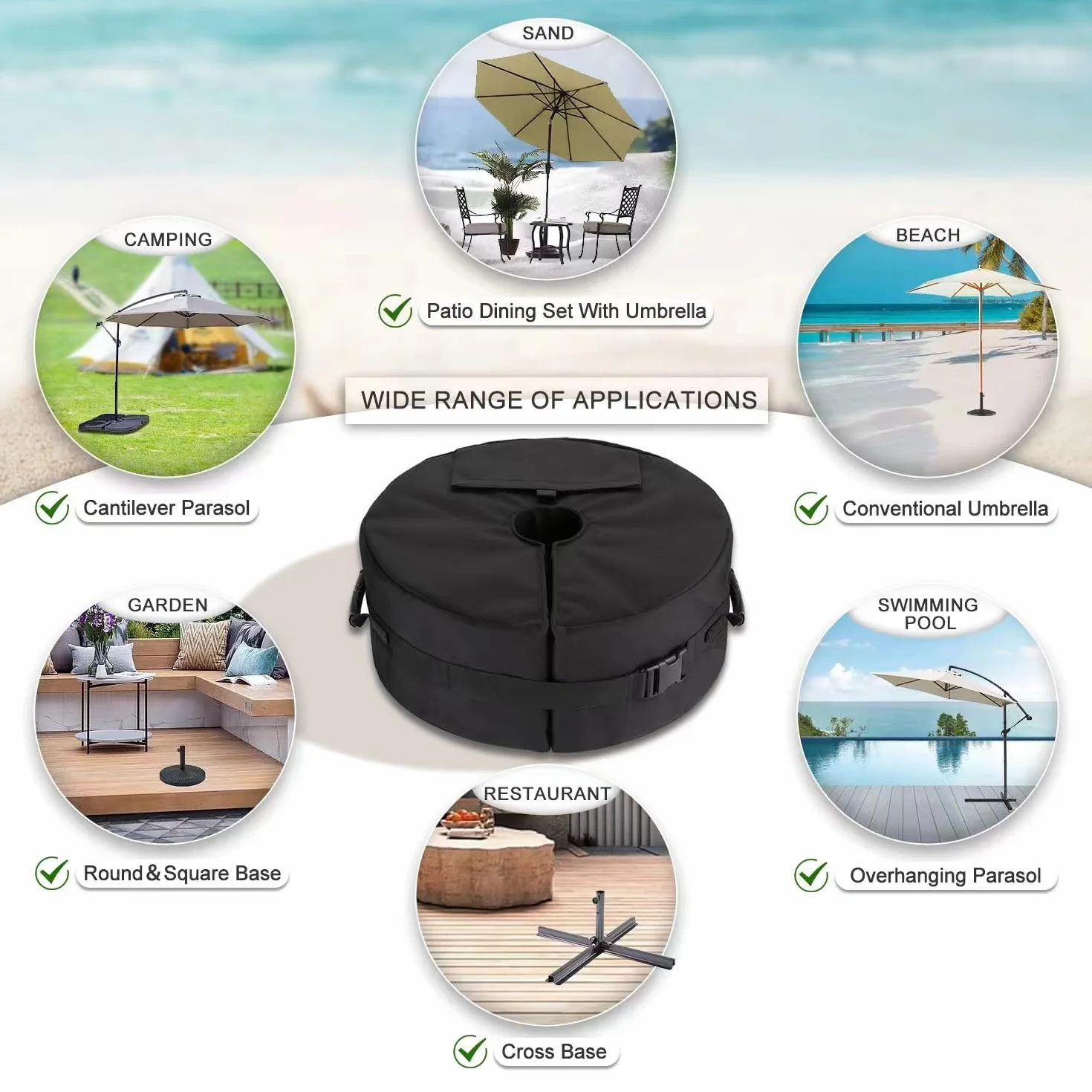 Flagest Torba Na ObciążNik Parasola - Solidna Podstawa Parasola Z Regulacją śRednicy I Bocznym Otwieraniem Uchwyt Na ObciążNik Parasola Ogrodowego OkrąGłY Parasol PrzeciwsłOneczny Patio Beach Do 40 Kg