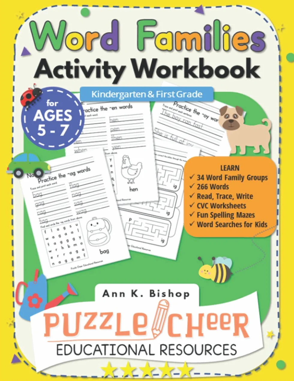 Word Families Activity Workbook for Ages 5 - 7: Kindergarten and First Grade | Learn First 34 Word Family Groups | 266 Words | Read, Trace and Write ... | Fun Spelling Mazes | Word Searches for Kids
