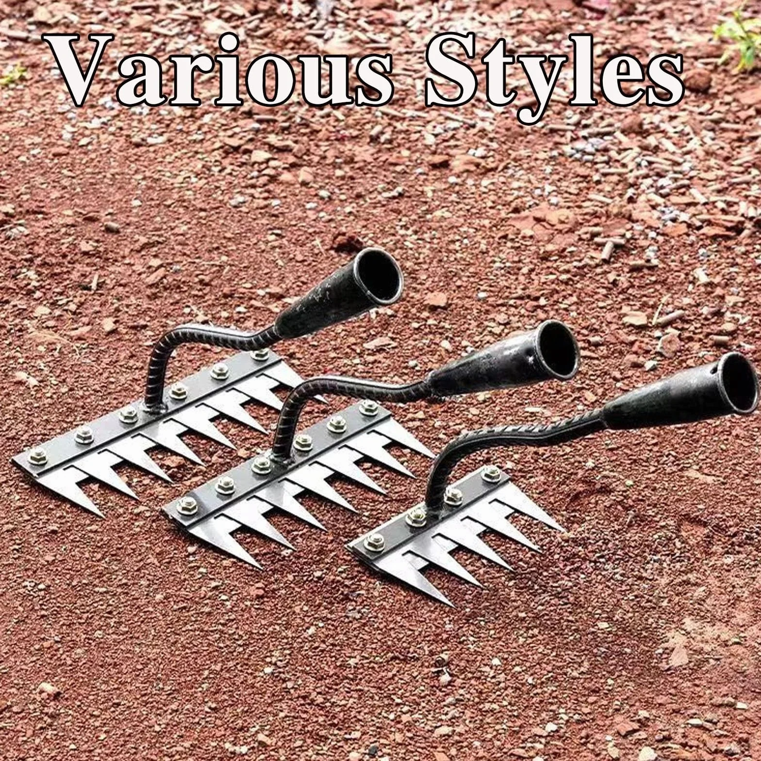 Garden Iron Rake Heavy Duty, Weeding Rake with 5, 6, 7 or 8 Teeth, Lawn Leveling Rake for Gardening and Weeding, Carbon Steel Scarifying Rake, Landscaping Rake for Efficient Garden Weeding(8 teeth)