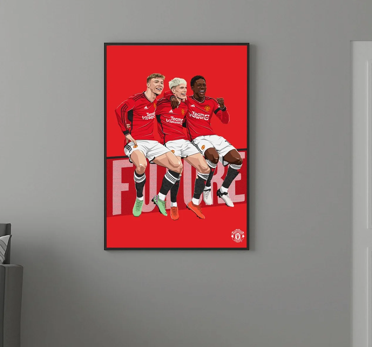 Manchester United FC Trio Goal Celebration plakat piłka nożna sztuka ścienna A2 42 cm x 59,4 cm