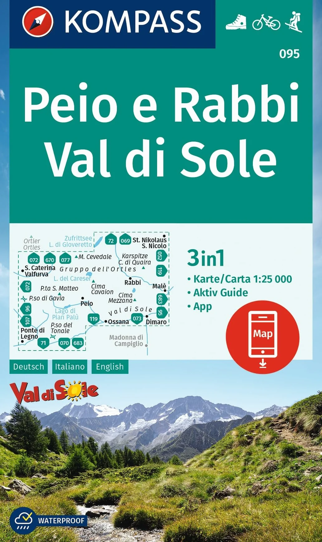 095 peio e rabbi - val di sole: 3in1 Wanderkarte mit Aktiv Guide inklusive Karte zur offline Verwendung in der KOMPASS-App. Fahrradfahren. Skitouren.