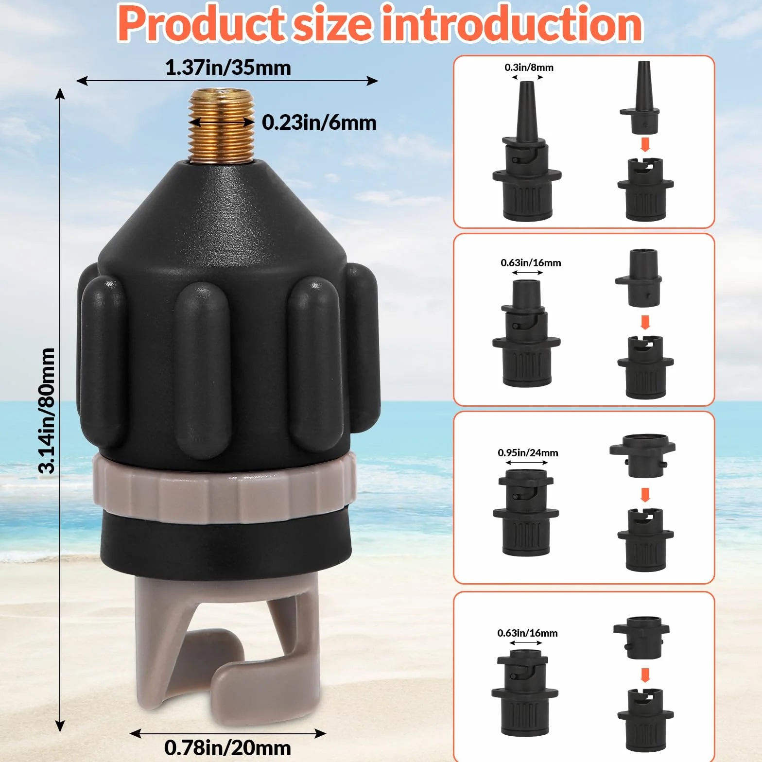 SUP adapter do pompy, adapter SUP do sprężarki, adapter zaworu SUP z 5 dyszami gazowymi, adapter do wentyli pontonu, do nadmuchiwanej łodzi wiosłowej, deski SUP