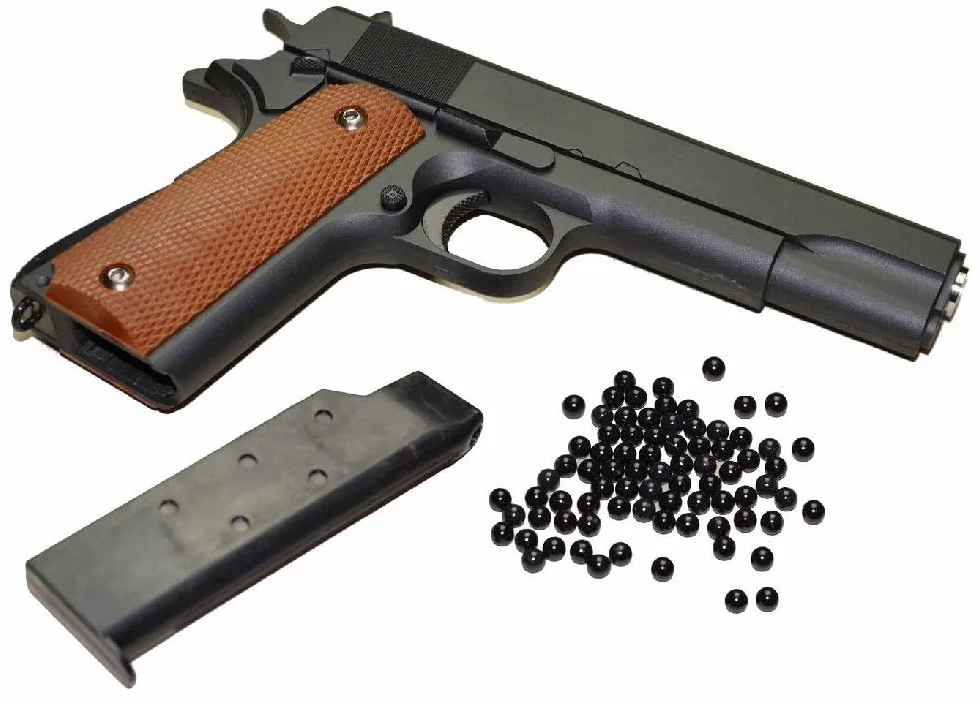 KOSxBO Pistolet Airsoft 0,5 dżula z pełnego metalu z metalowym zamkiem w kolorze czarnym - kaliber 6 mm BB wraz z amunicją premium BBS