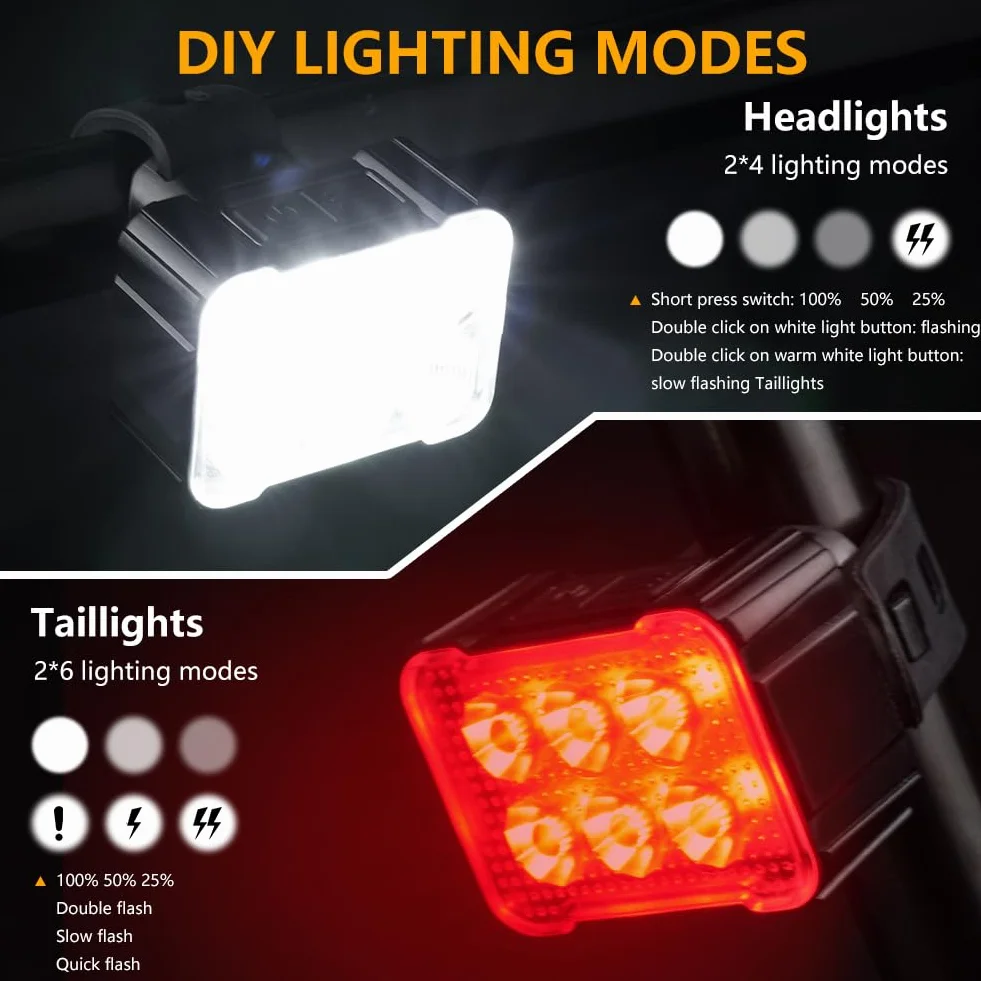 Ainiv Bike Lights Front and Rear, Wodoodporne LED Bike Light, Ultra Slim USB Rechargeable Bike Lights, Zestaw świateł rowerowych do jazdy na rowerze, MTB, rower hybrydowy, jazda nocna