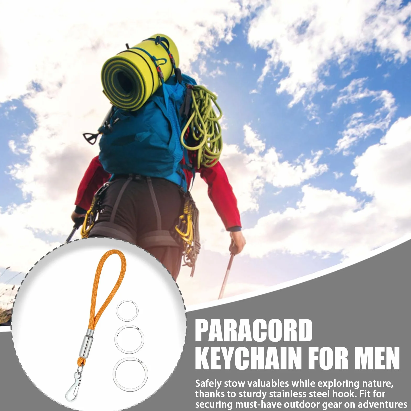 Paracord brelok z karabińczykiem 3 pierścienie na klucze